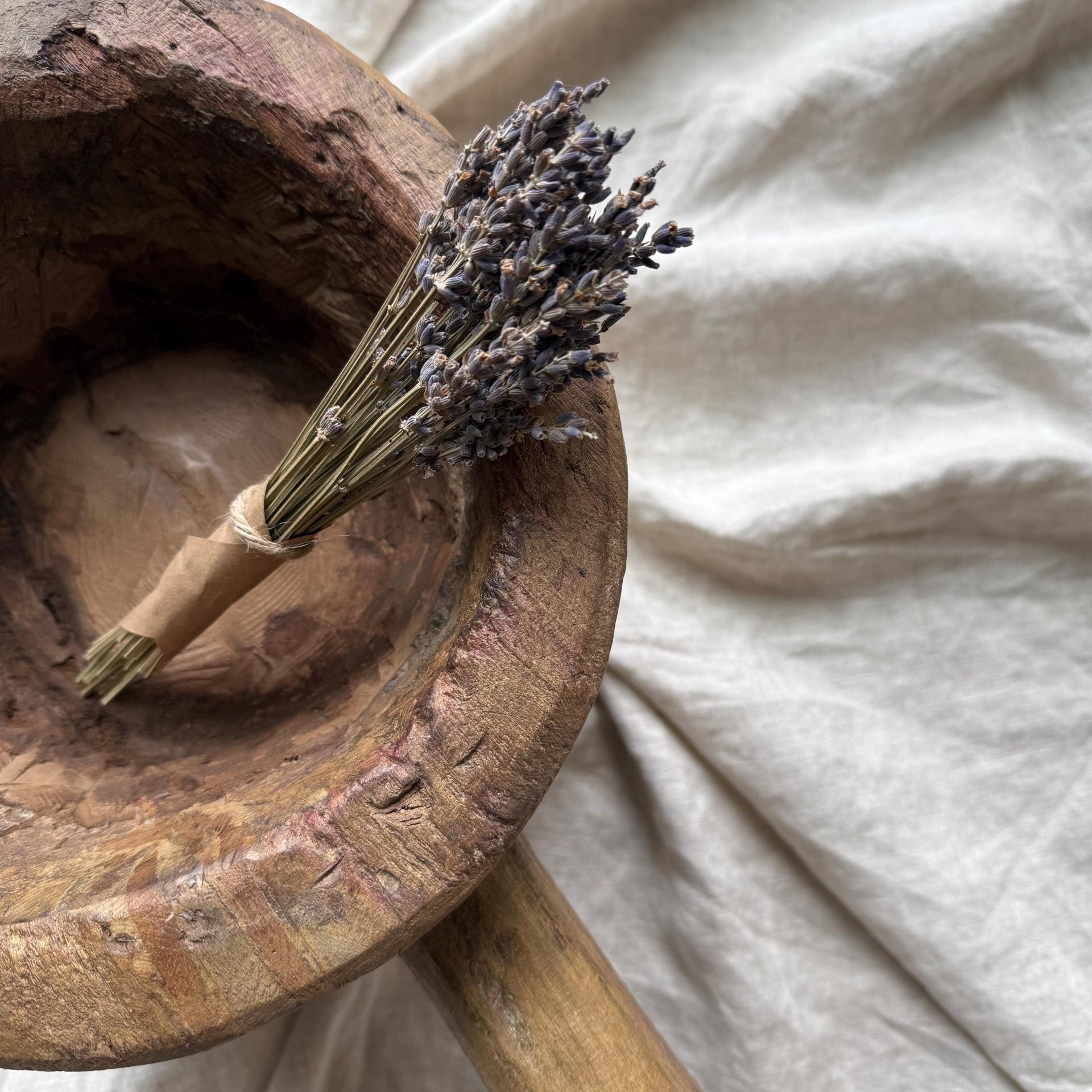 Antique Hand Carved Wooden Mortar | Vintage Rustic Grinder Bowl with Handle 12.5"