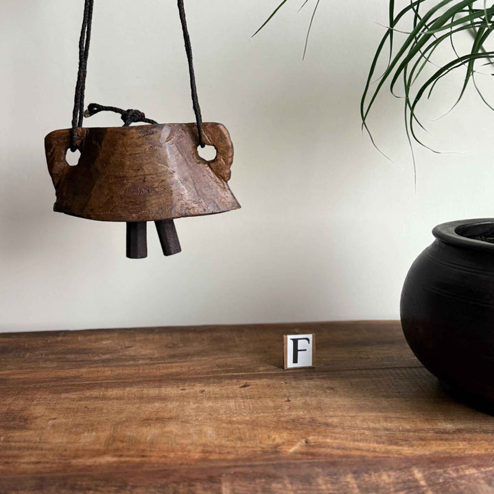 Vintage Hand Carved Wooden Cowbell