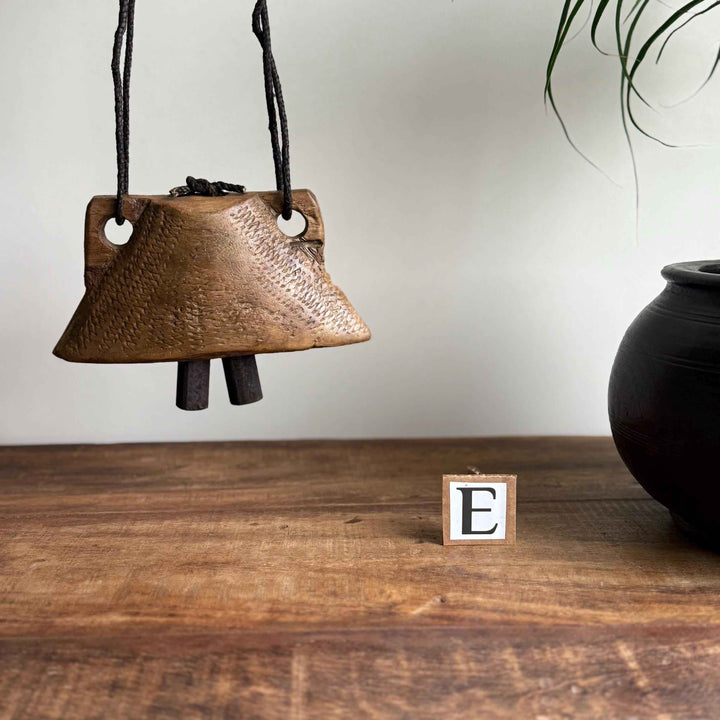 Vintage Hand Carved Wooden Cowbell