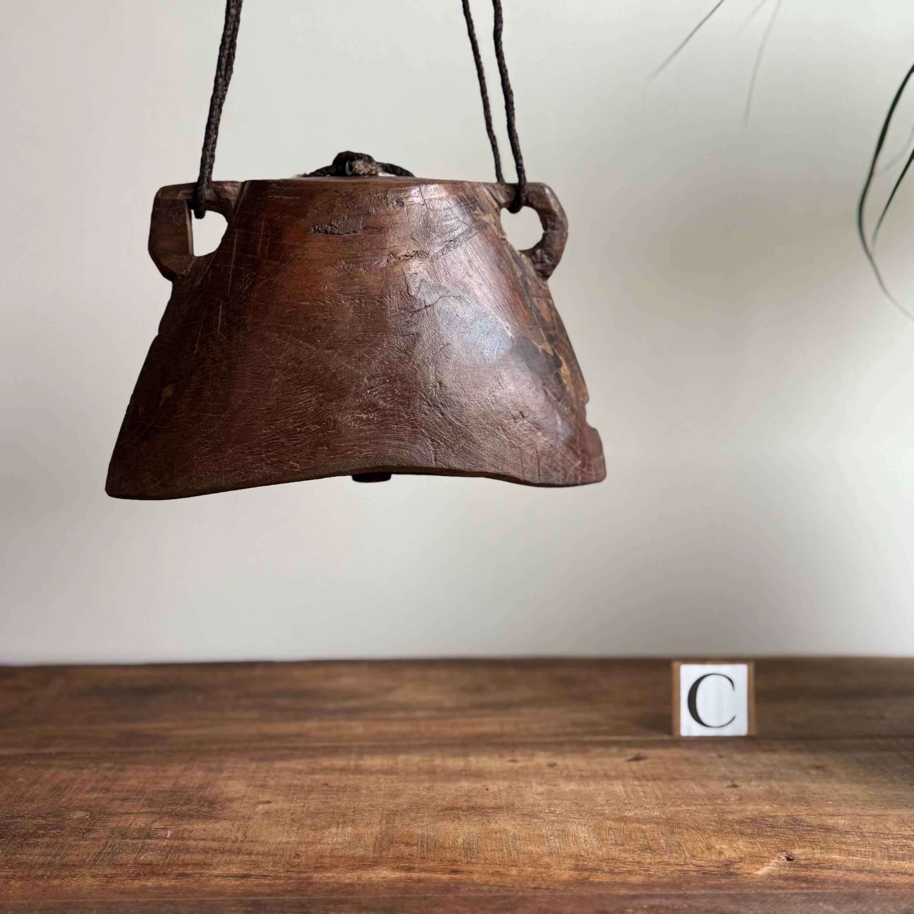 Vintage Hand Carved Wooden Cowbell