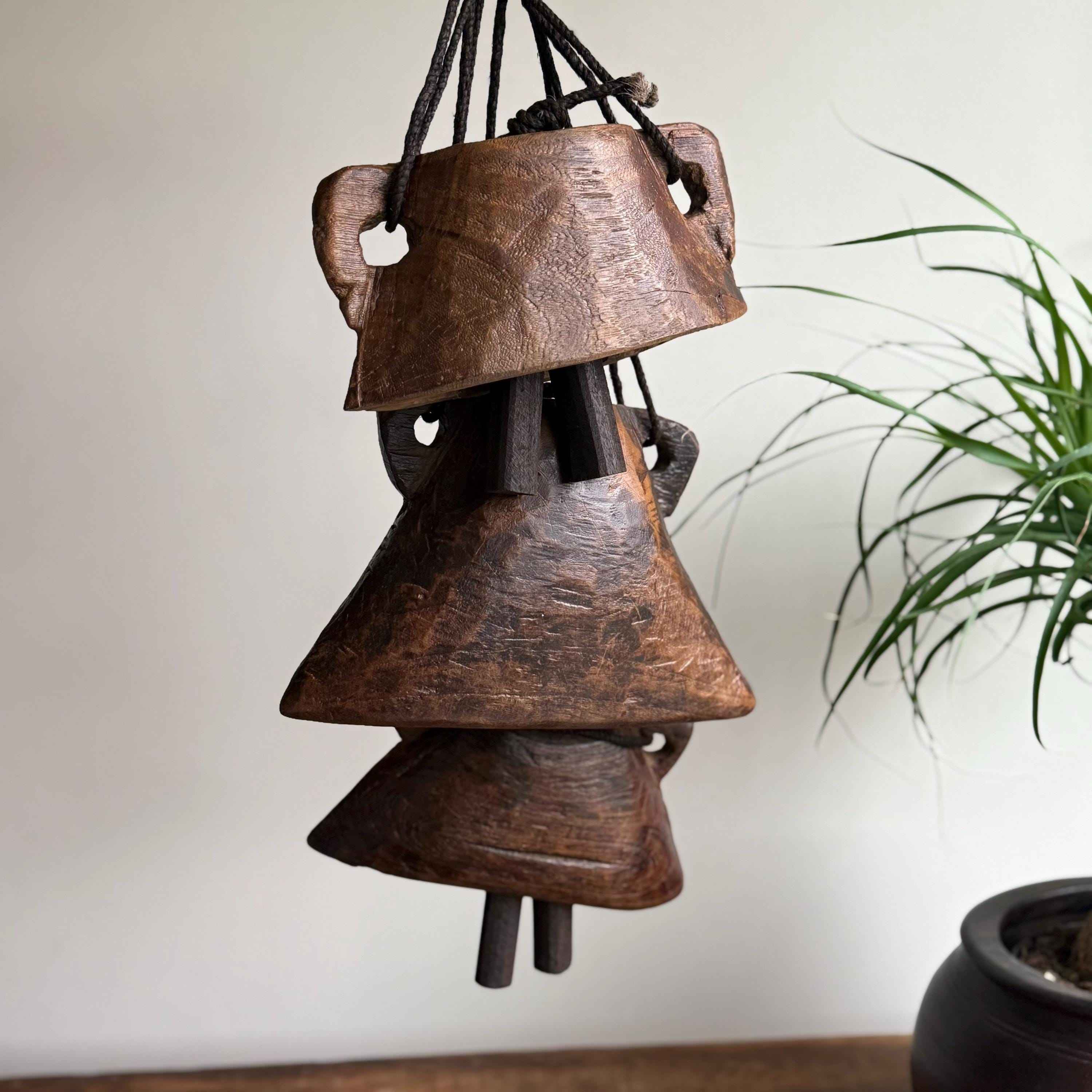 Vintage Hand Carved Wooden Cowbell