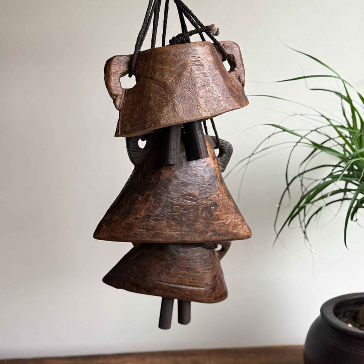 Vintage Hand Carved Wooden Cowbell