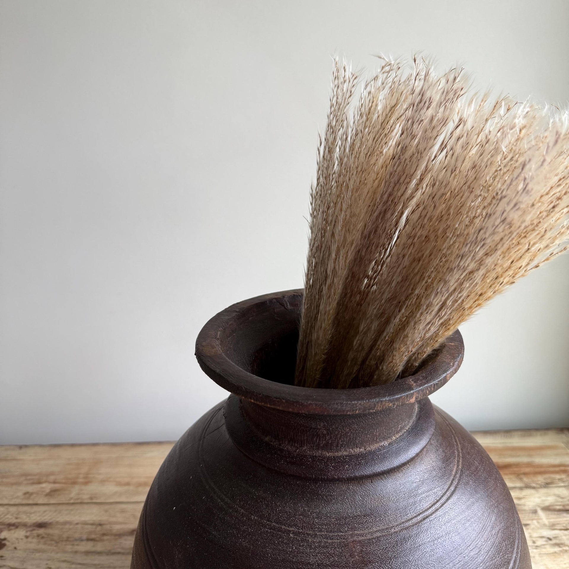 Vintage Wooden Vase Water Pot, Rustic Antique Vessel, Hand-Carved Wood Decor, Wabi Sabi Accent