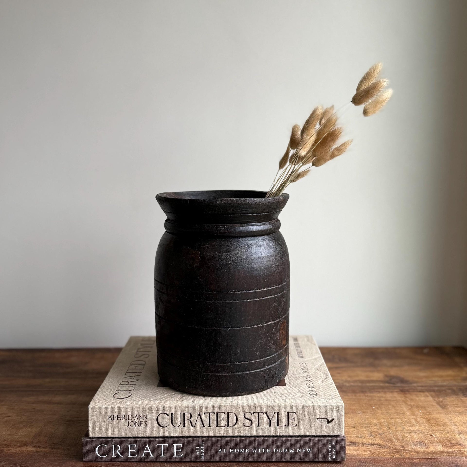 Vintage Wooden 9" Planter, Rustic Teak Pot, Antique Wooden Vase, Wabi Sabi Decor