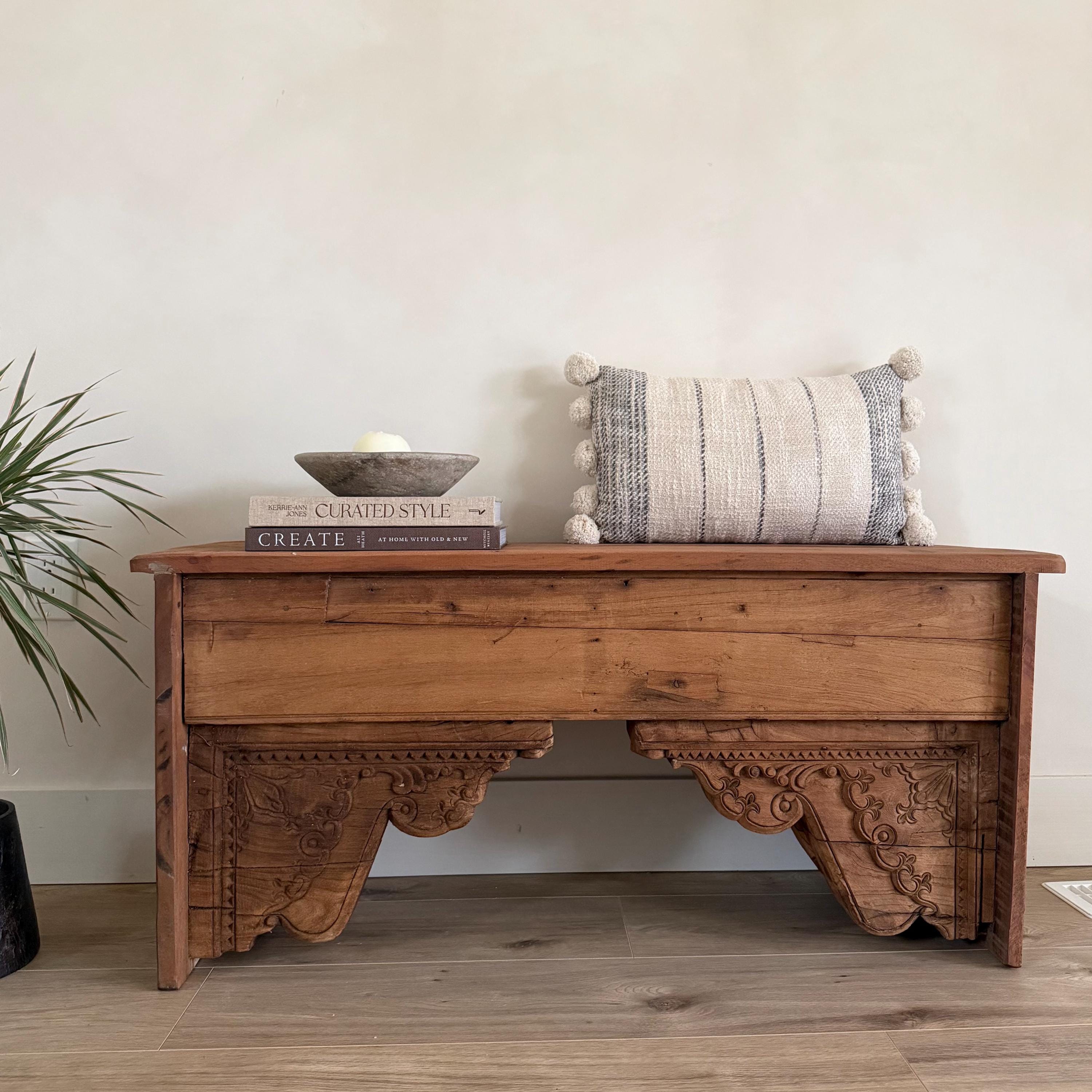 Antique Corbel Wooden Bench, Heavy Vintage Rustic Bench - Project Kalaā
