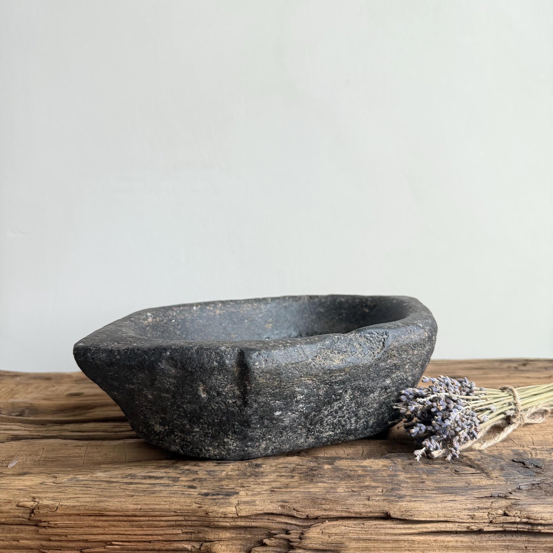 Vintage Marble Kharal 9.5"  Stone Tray, Antique Limestone Carved Oval Tray, Primitive Stone Centerpiece