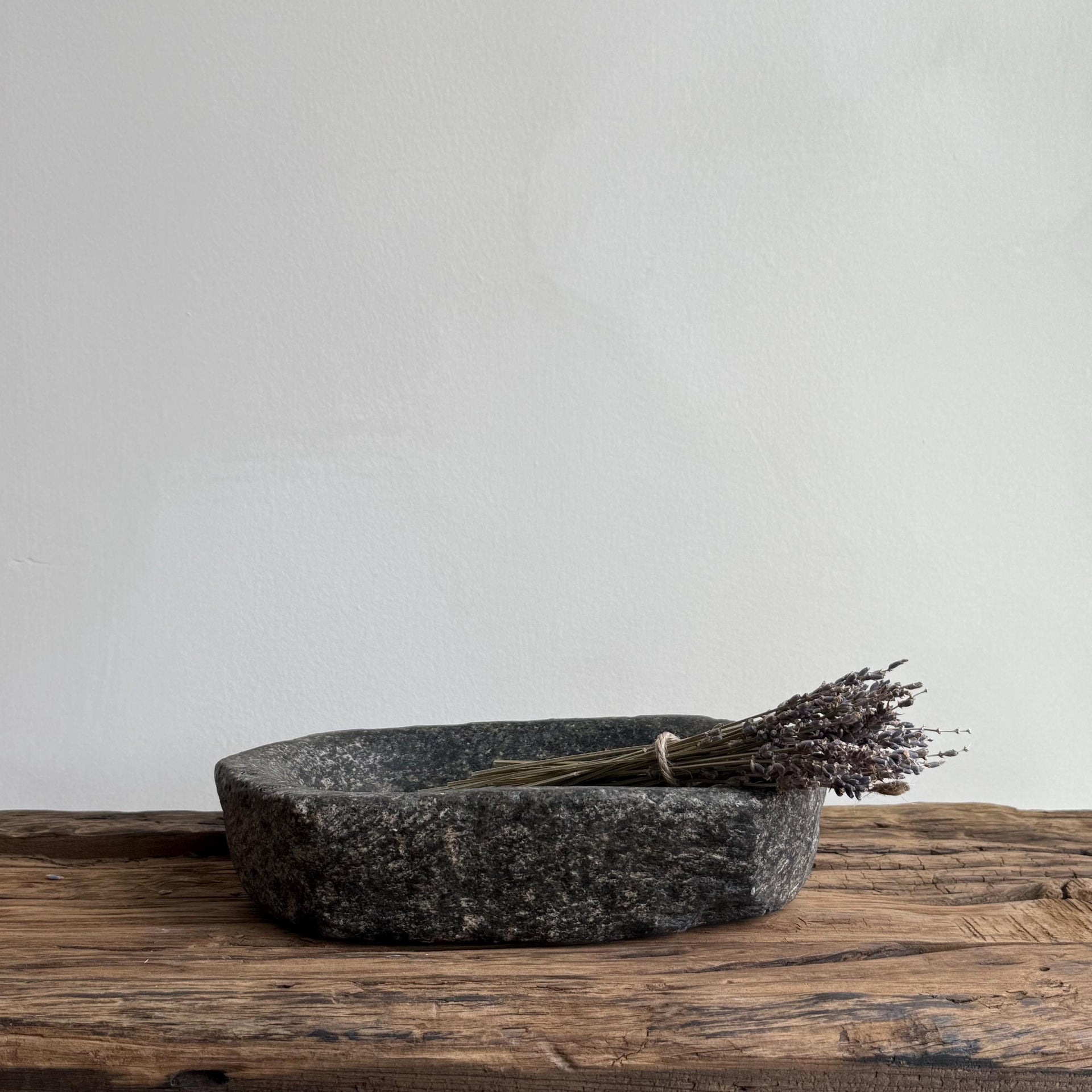 Vintage Marble Kharal 9" Stone Tray, Antique Limestone Carved Oval Tray, Primitive Stone Centerpiece