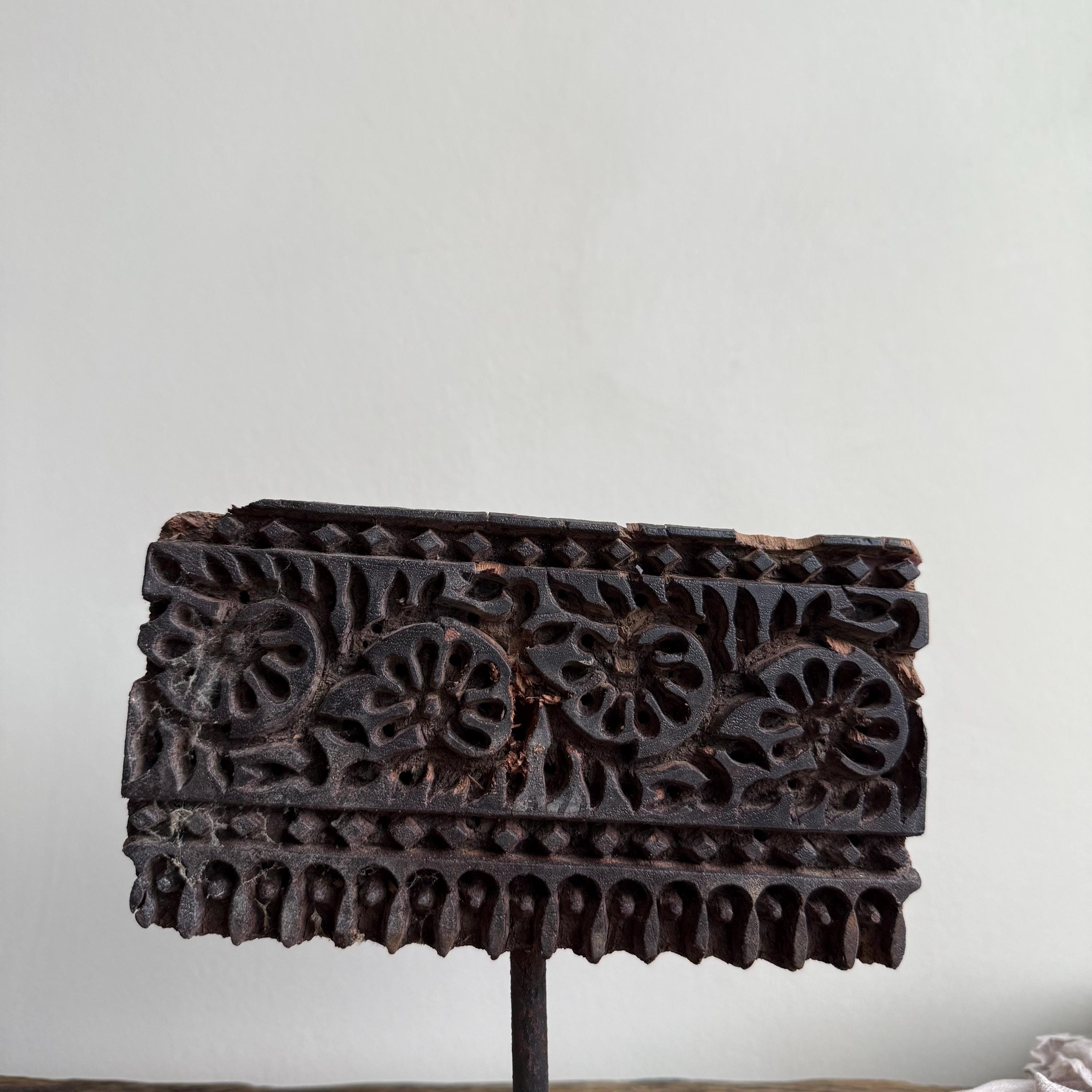 Vintage Teak Wood Textile Block 7.5" Stamp on Stand - Project Kalaā