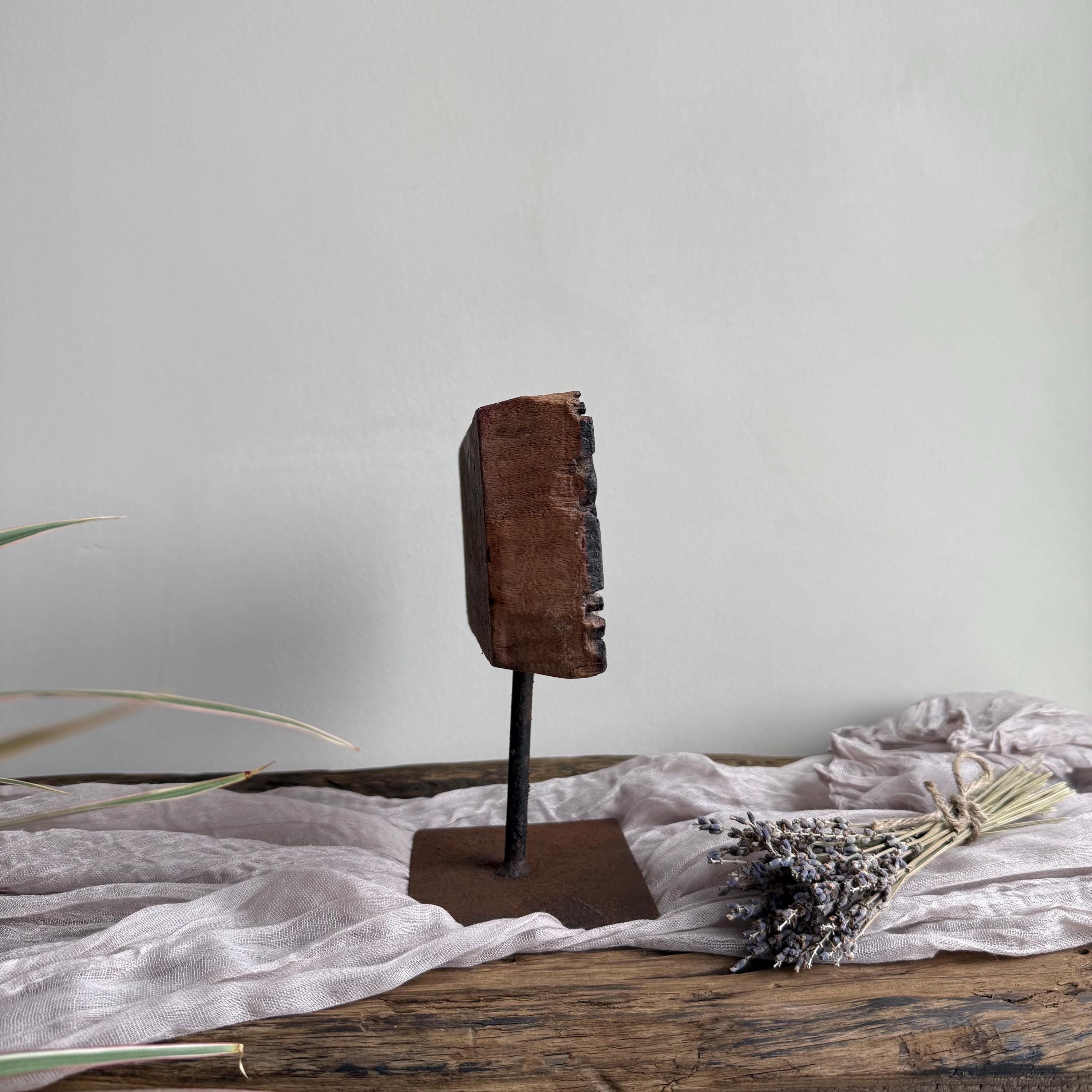 Vintage Teak Wood Textile Block 7.5" Stamp on Stand - Project Kalaā