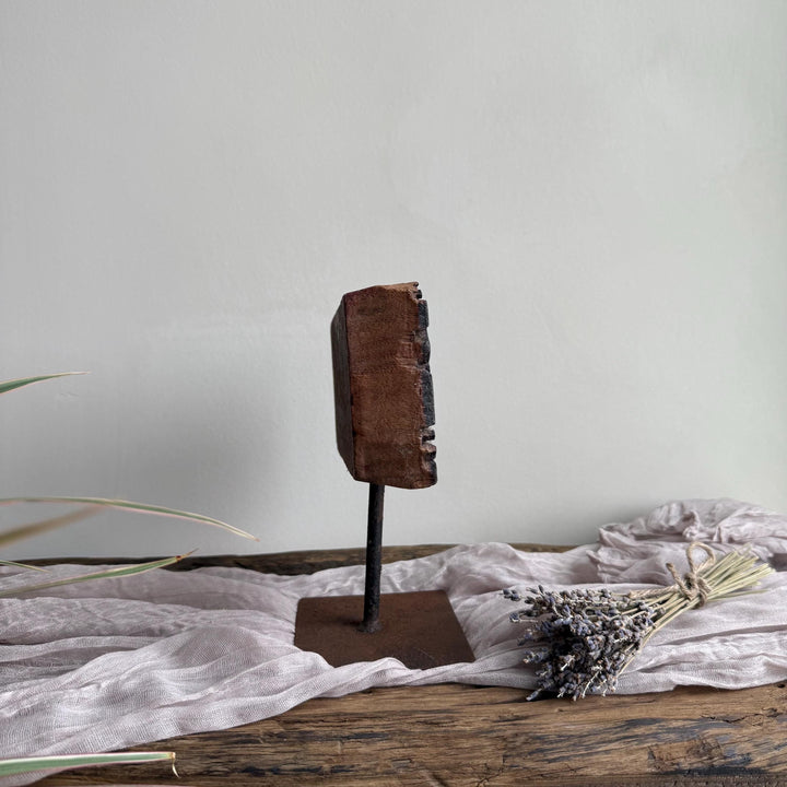 Vintage Teak Wood Textile Block 7.5" Stamp on Stand - Project Kalaā
