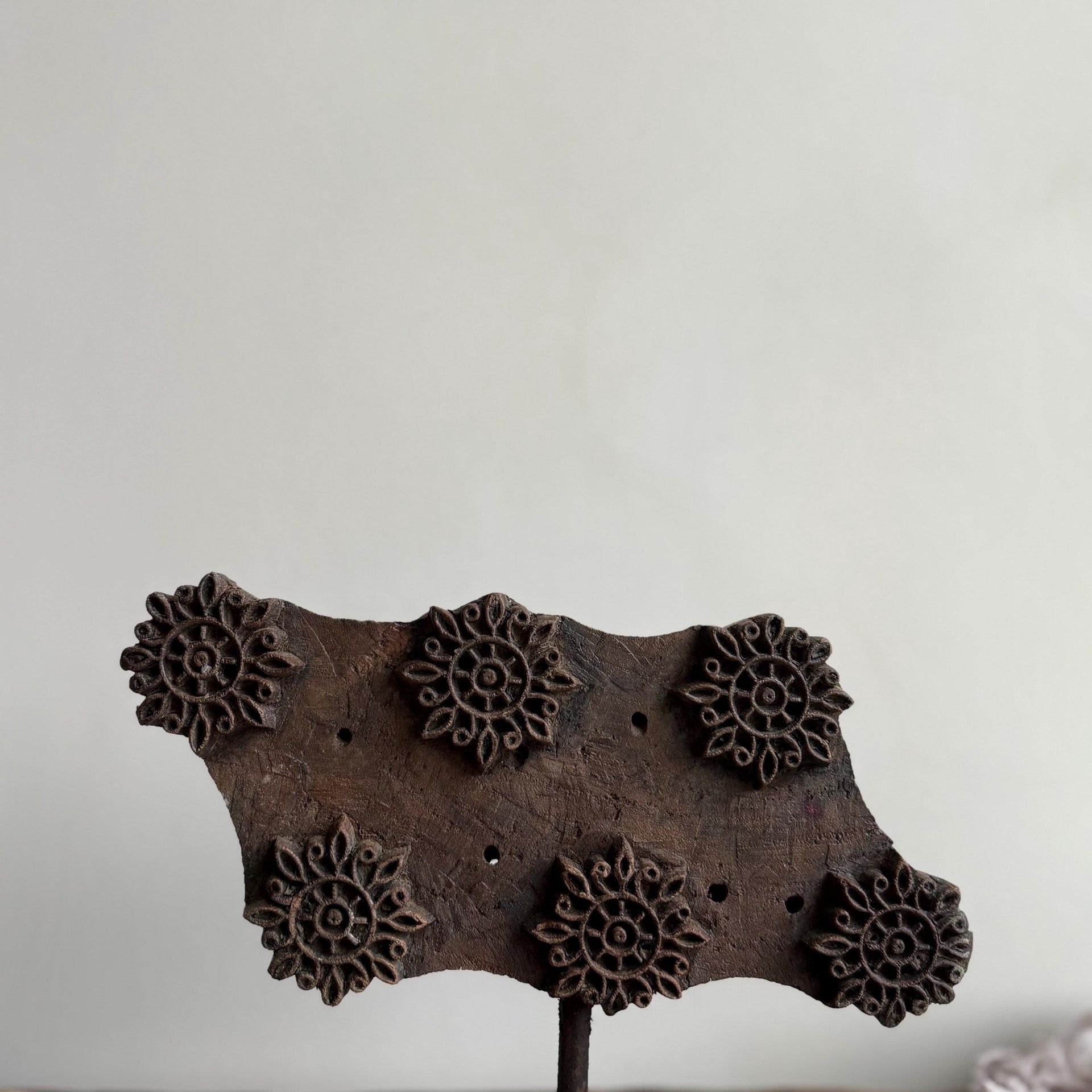 Vintage Teak Wood Textile Block 7.8" Stamp on Stand - Project Kalaā
