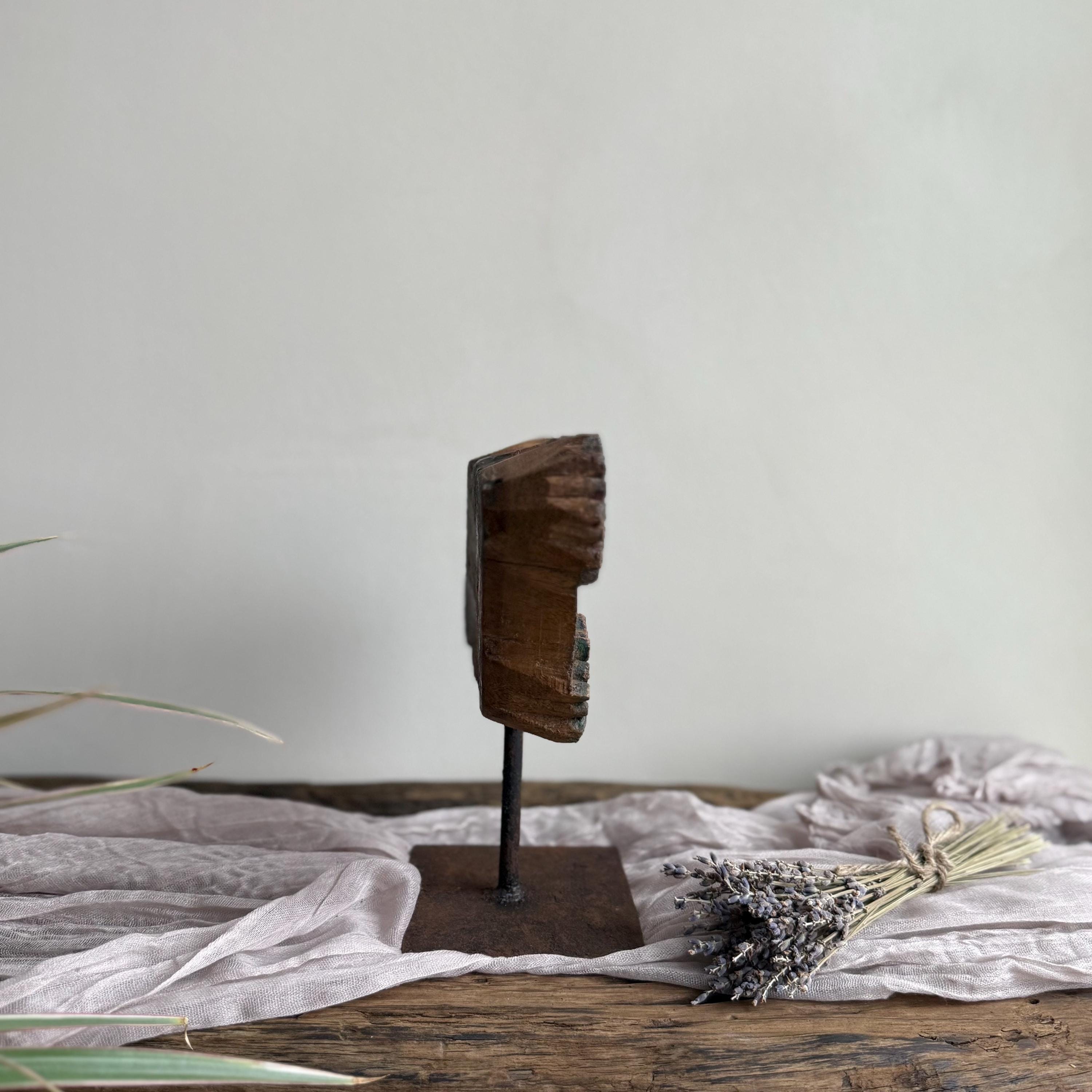 Vintage Teak Wood Textile Block 7.8" Stamp on Stand - Project Kalaā