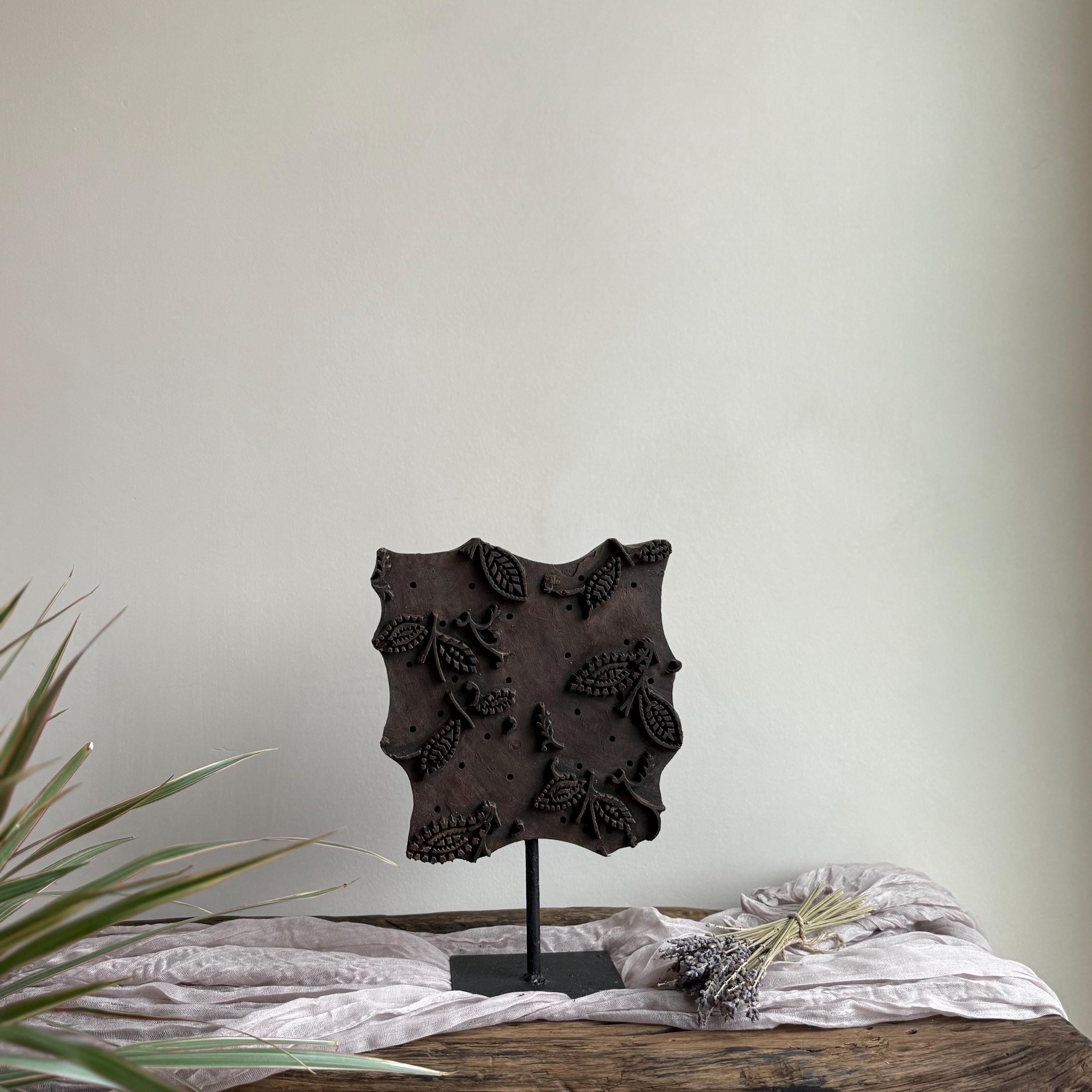 Vintage Teak Wood Textile Block 10.5" Stamp on Stand - Project Kalaā