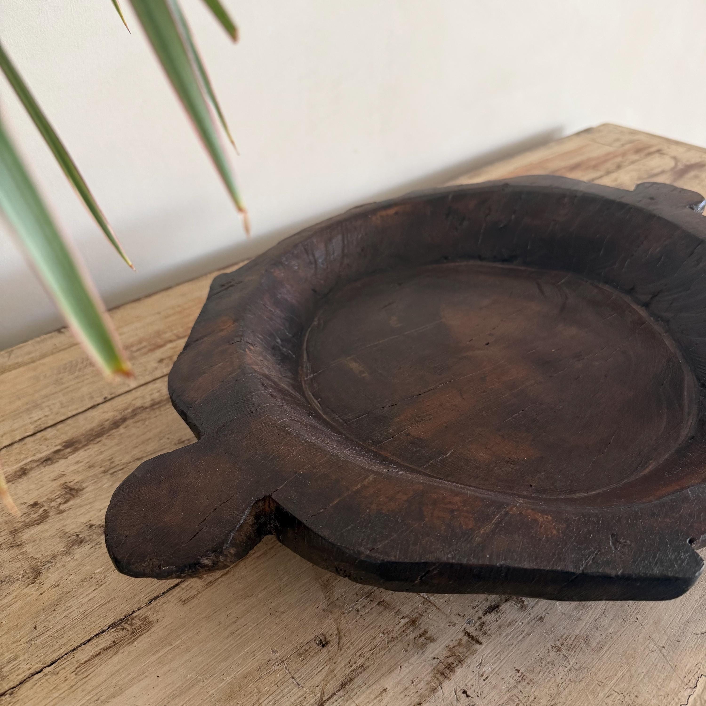 Vintage Teak Wood Dough Bowl | Dark Rustic Parat Tray 19" - Project Kalaā