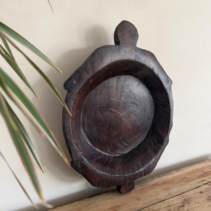 Vintage Teak Wood Dough Bowl | Dark Rustic Parat Tray 19" - Project Kalaā