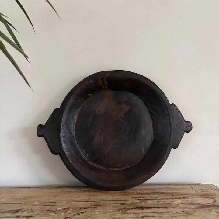 Vintage Teak Wood Dough Bowl | Dark Rustic Parat Tray 19" - Project Kalaā