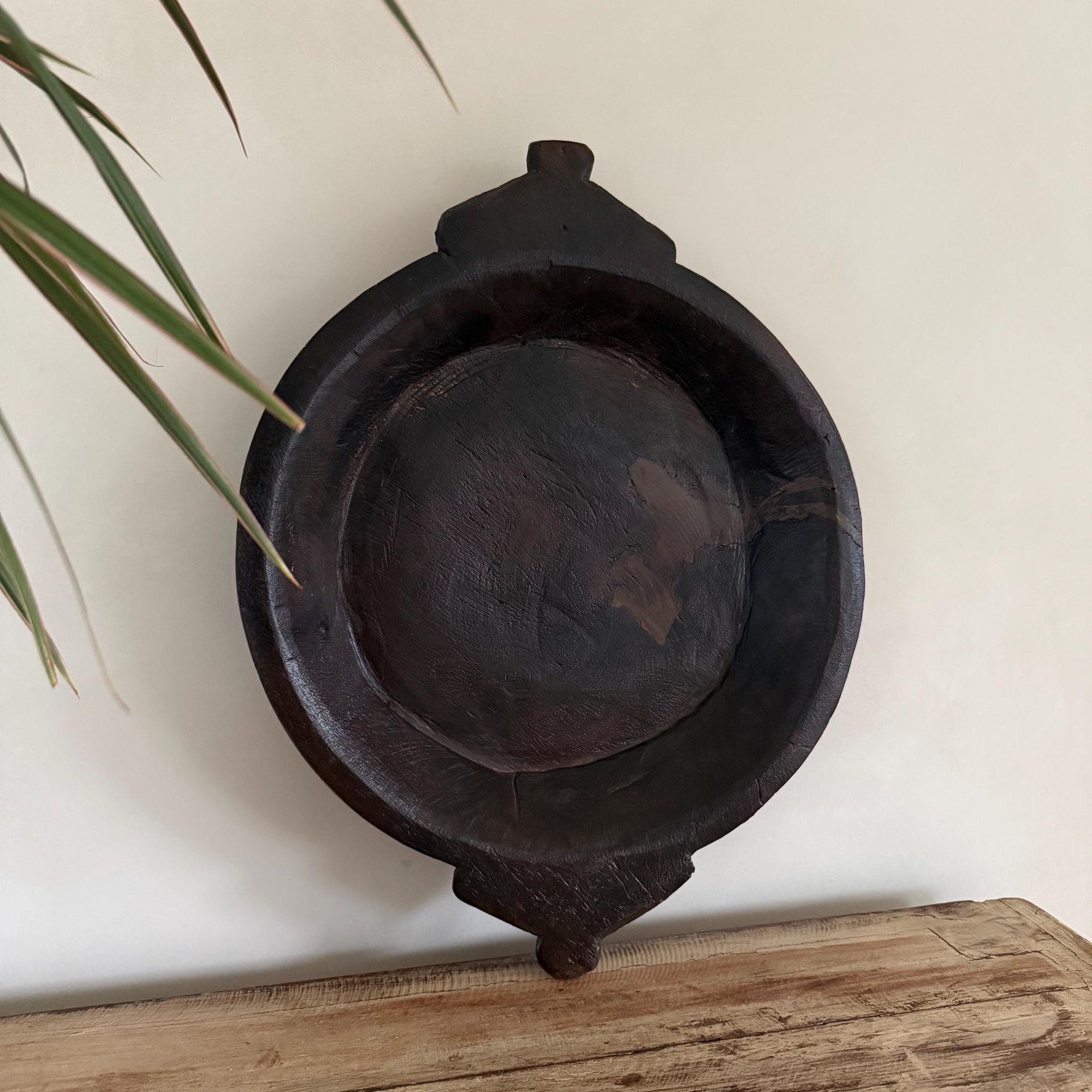 Vintage Teak Wood Dough Bowl | Dark Rustic Parat Tray 19" - Project Kalaā