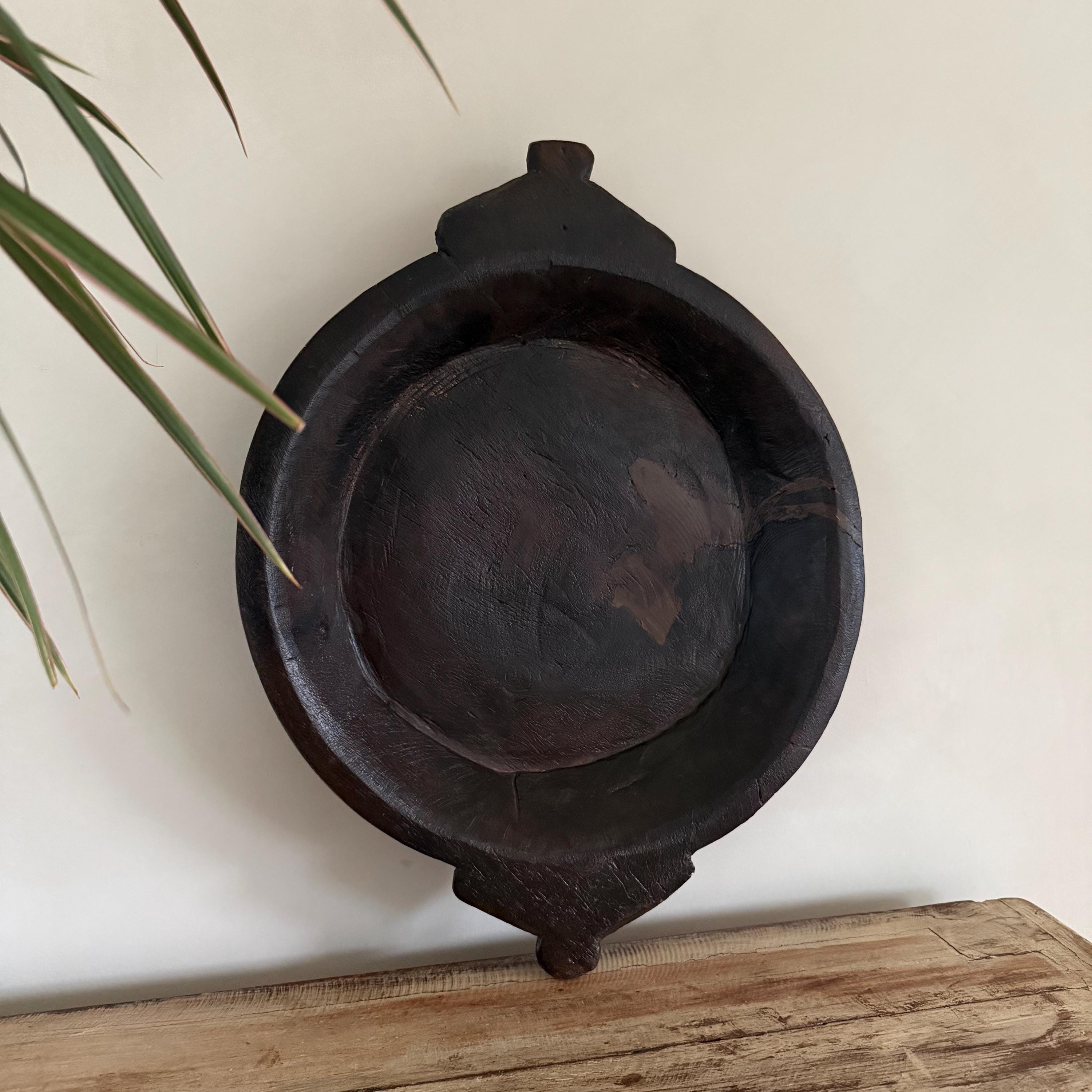 Vintage Teak Wood Dough Bowl | Dark Rustic Parat Tray 19" - Project Kalaā