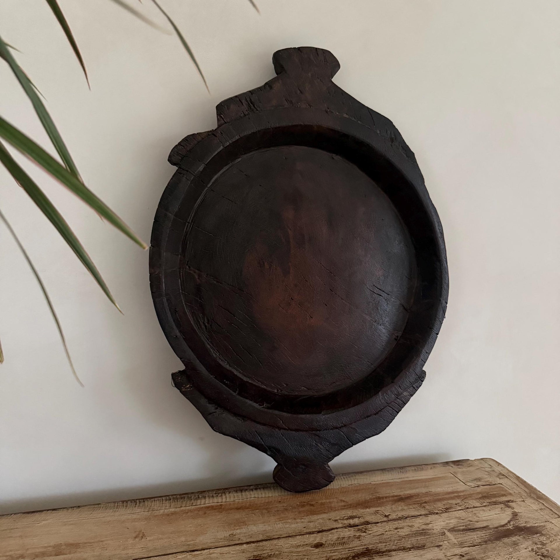 Vintage Teak Wood Dough Bowl | Dark Rustic Parat Tray 21"
