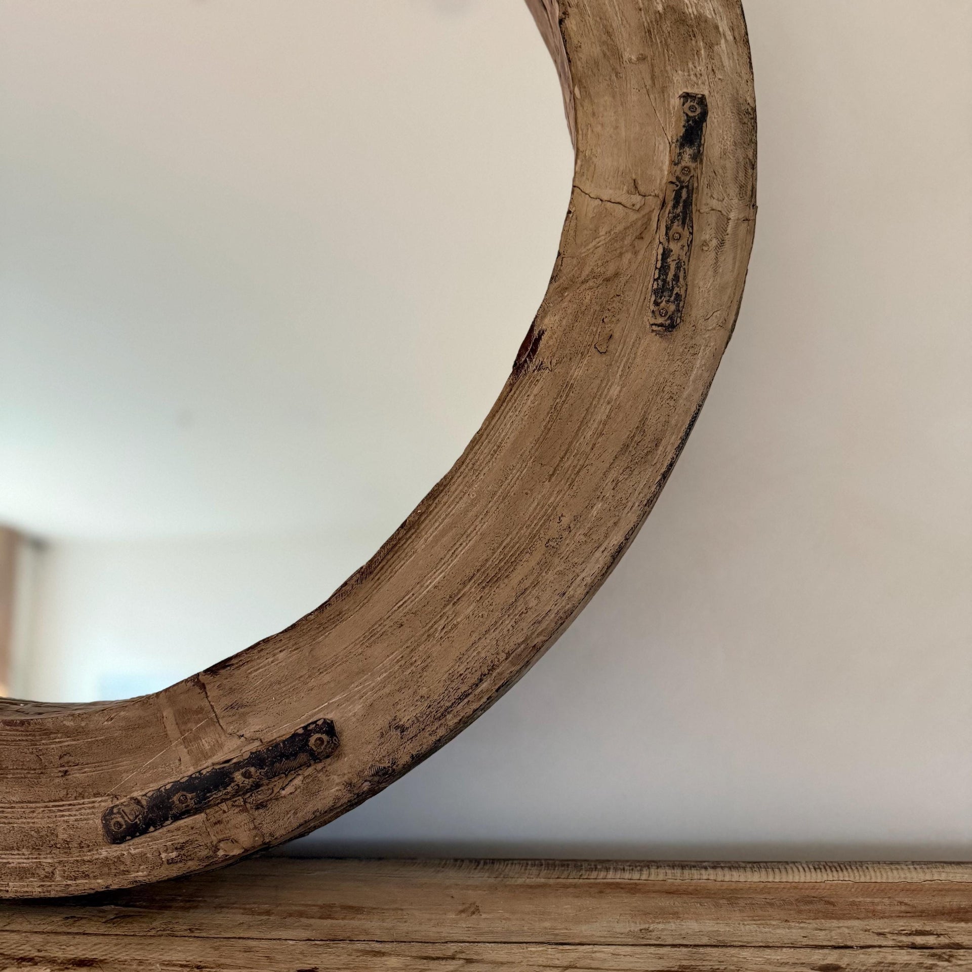 Reclaimed Wheel Mirror - Bleached, Antique Wagon Wheel Wall Mirror, Wabi Sabi Decor