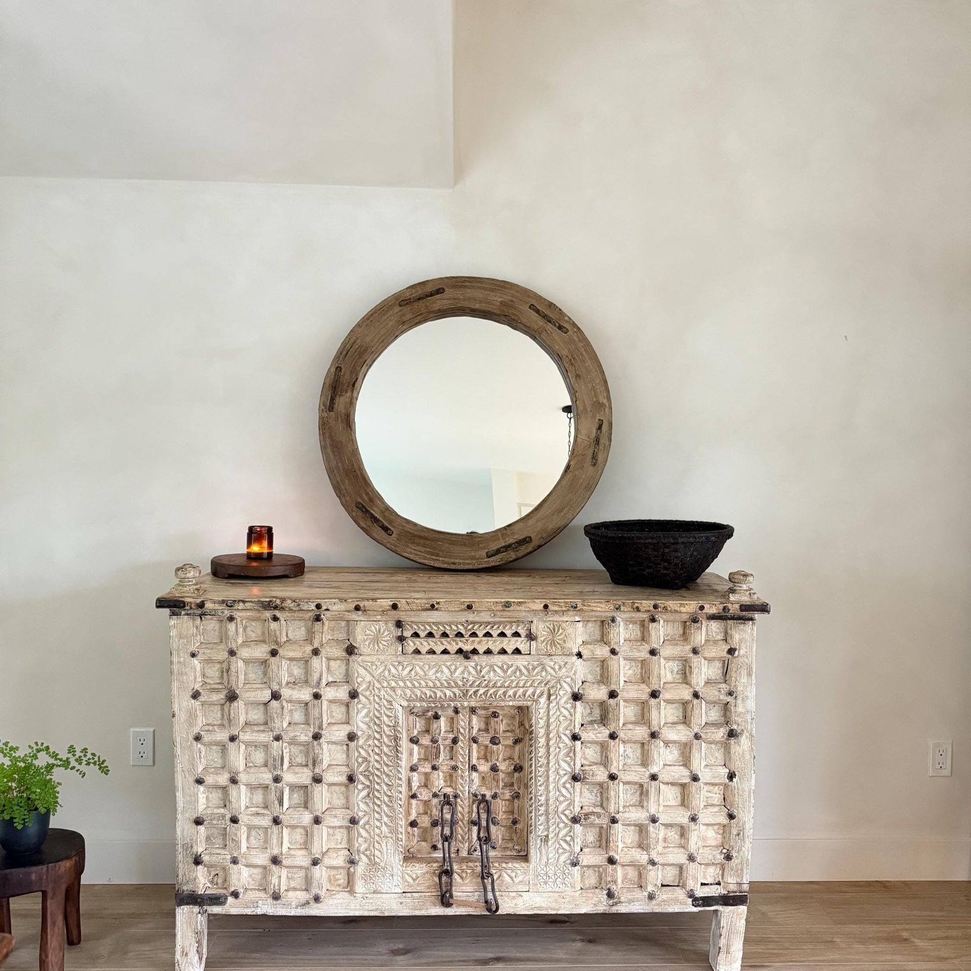 Reclaimed Wheel Mirror - Bleached, Antique Wagon Wheel Wall Mirror, Wabi Sabi Decor