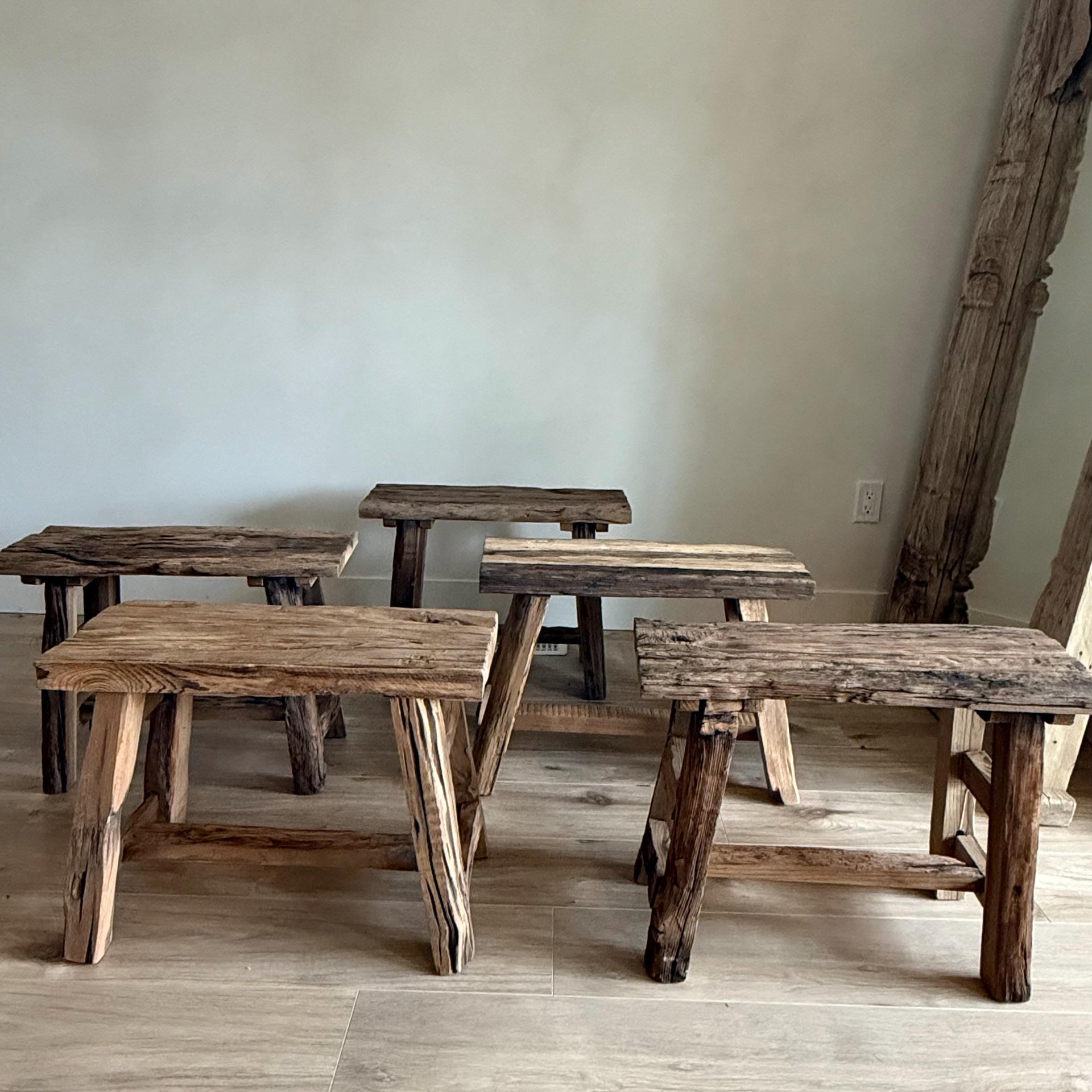 Handcrafted Entryway Stool, Rustic Reclaimed Wood Stool, Farmhouse Hallway Seating Bench, Narrow Side Table, Narrow Wooden Foyer