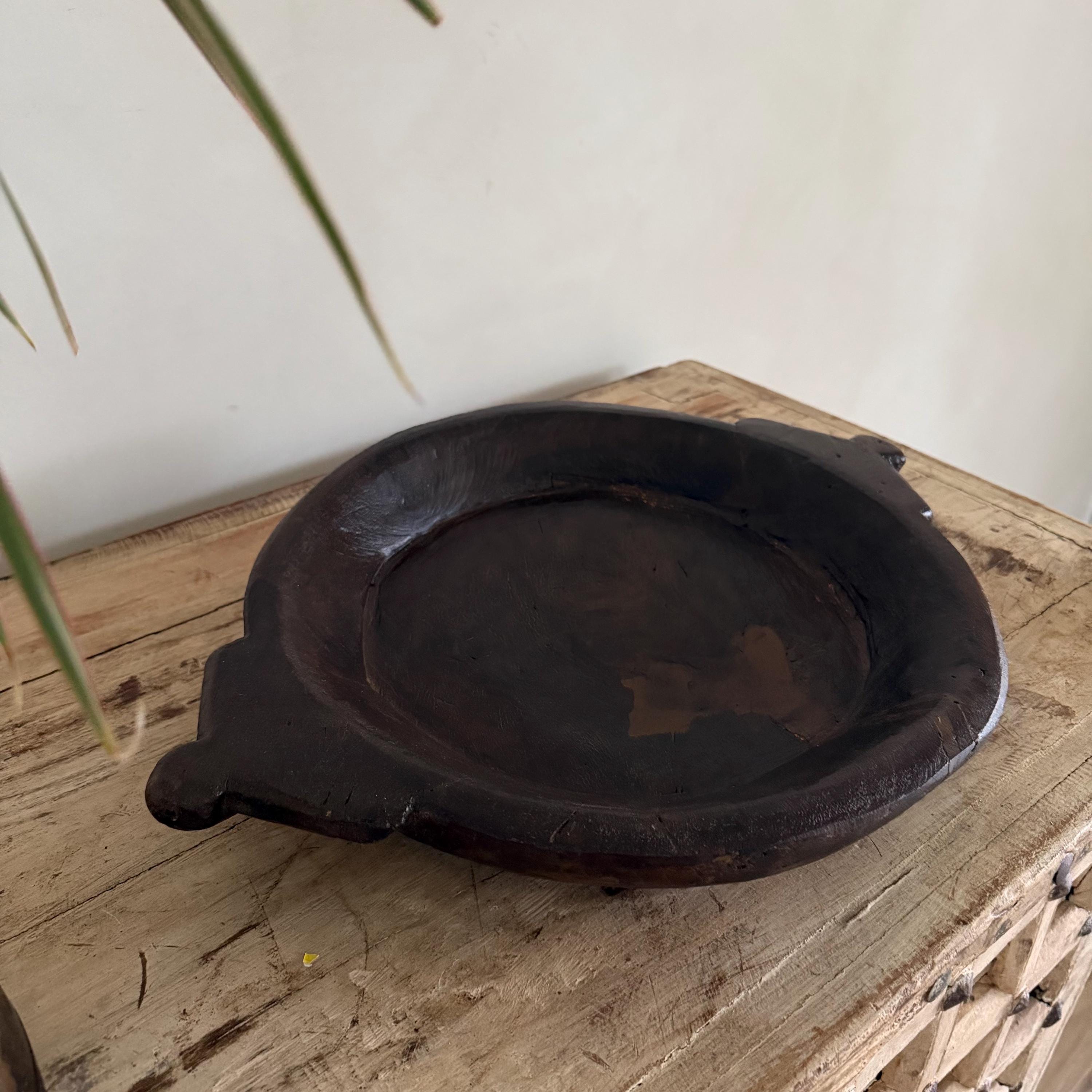 Vintage Teak Wood Dough Bowl | Dark Rustic Parat Tray 19" - Project Kalaā