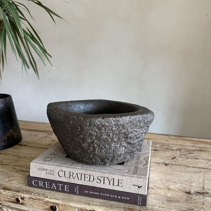 Antique Heavy Stone Mortar Planter - Project Kalaā