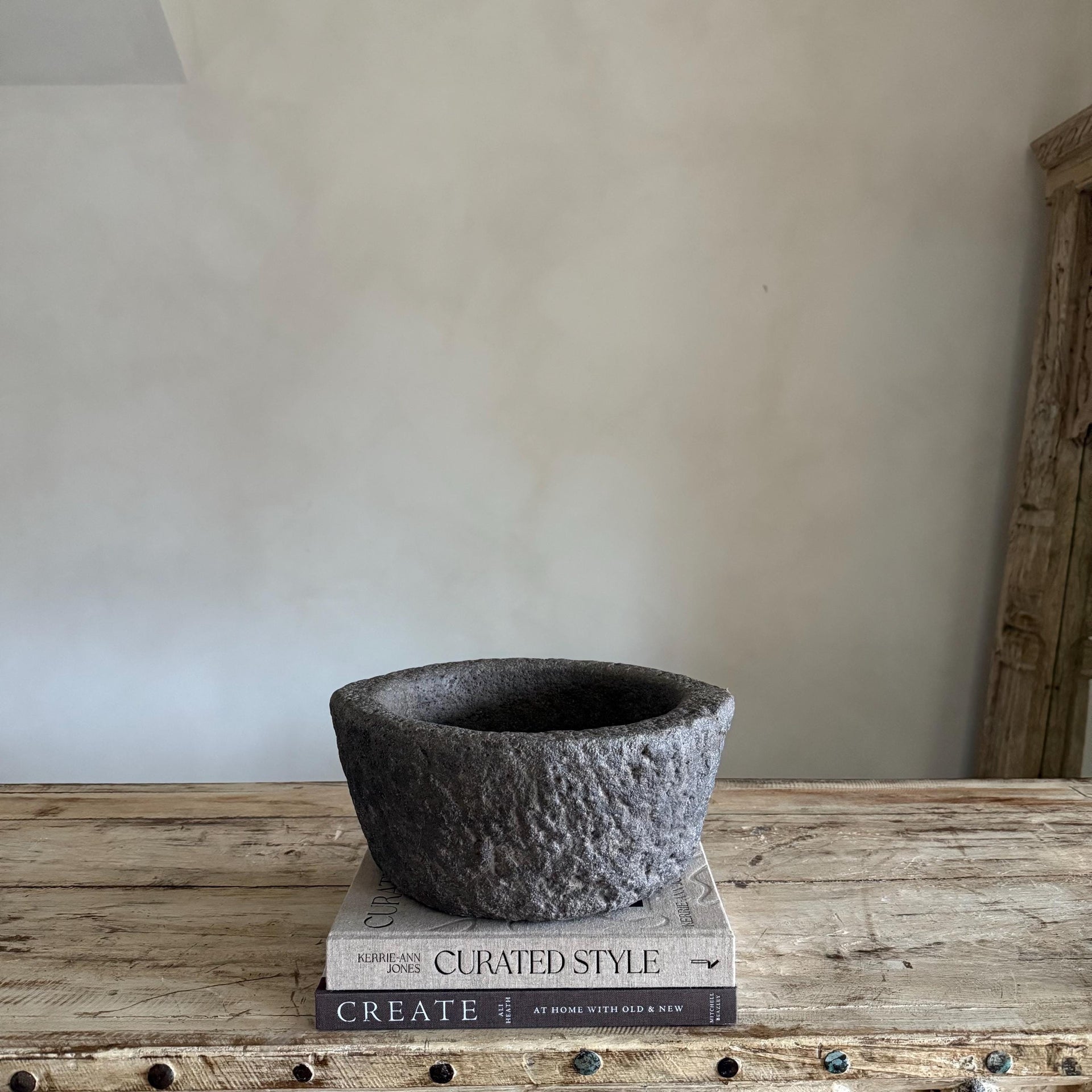 Antique Heavy Stone Mortar Planter - Project Kalaā