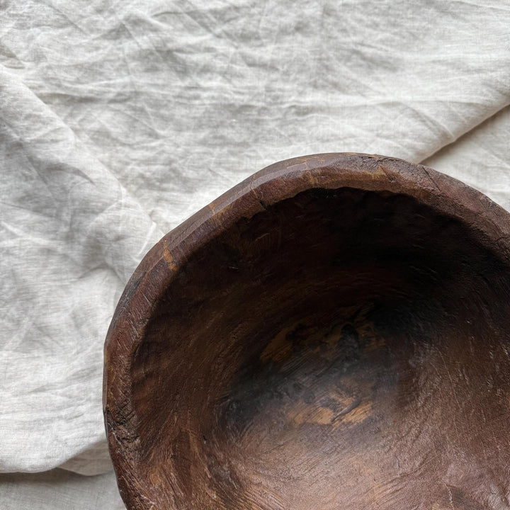 Antique Hand Carved Wooden Mortar with handle - Project Kalaā