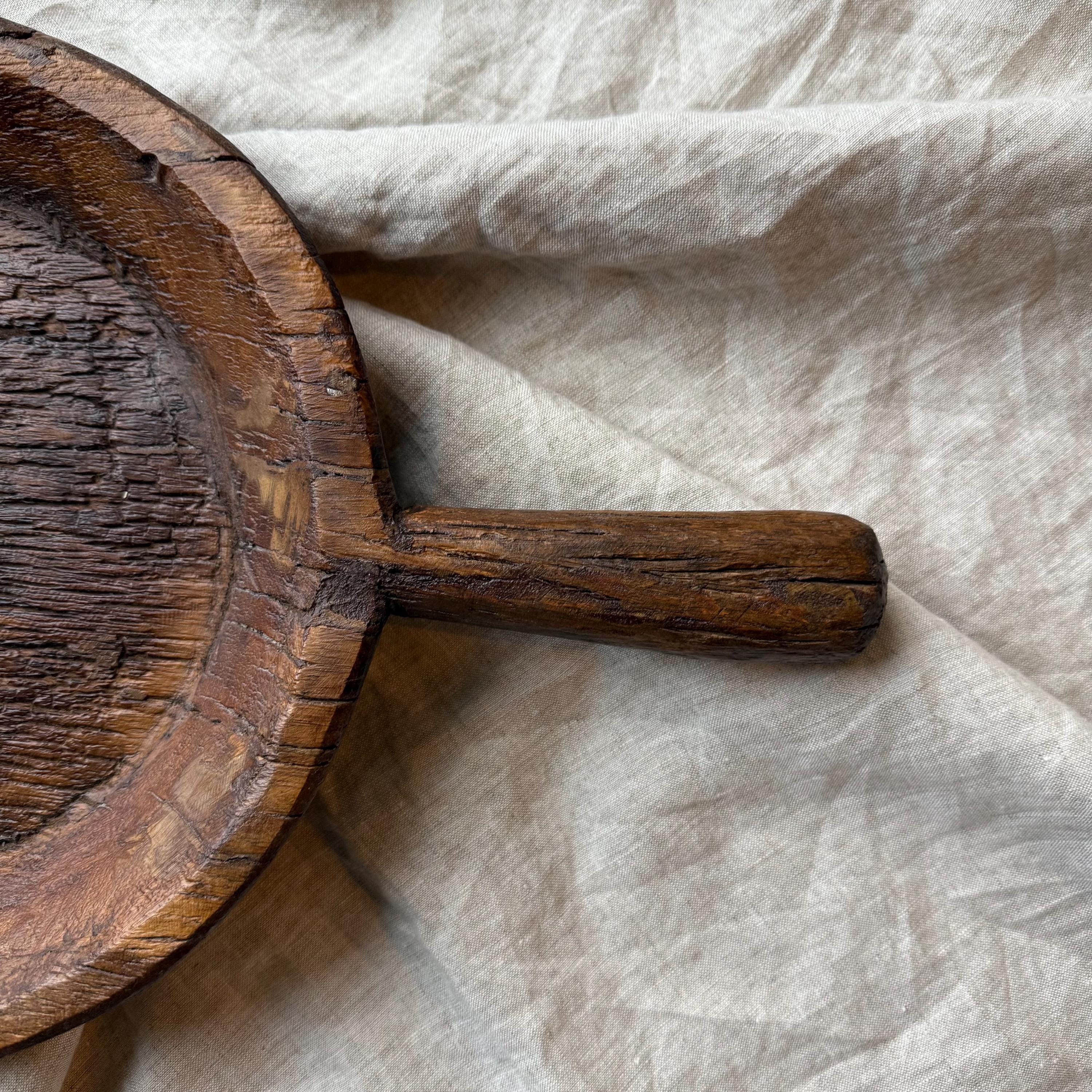 Antique Hand Carved Wooden Mortar | Vintage Rustic Grinder Bowl with Handle 17" - Project Kalaā