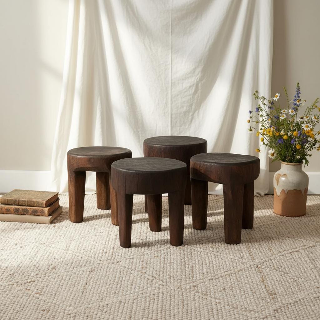Vintage Senufo Stool | Tribal Carved Dark Naga Wood - Project Kalaā