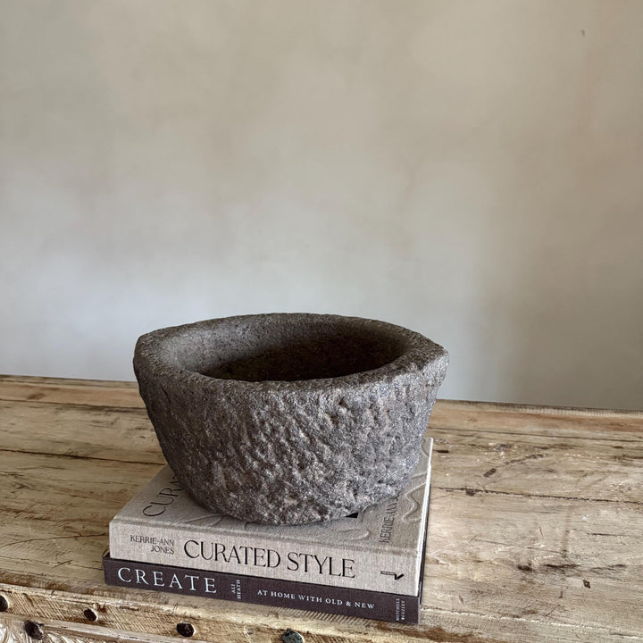 Antique Heavy Stone Mortar Planter - Project Kalaā