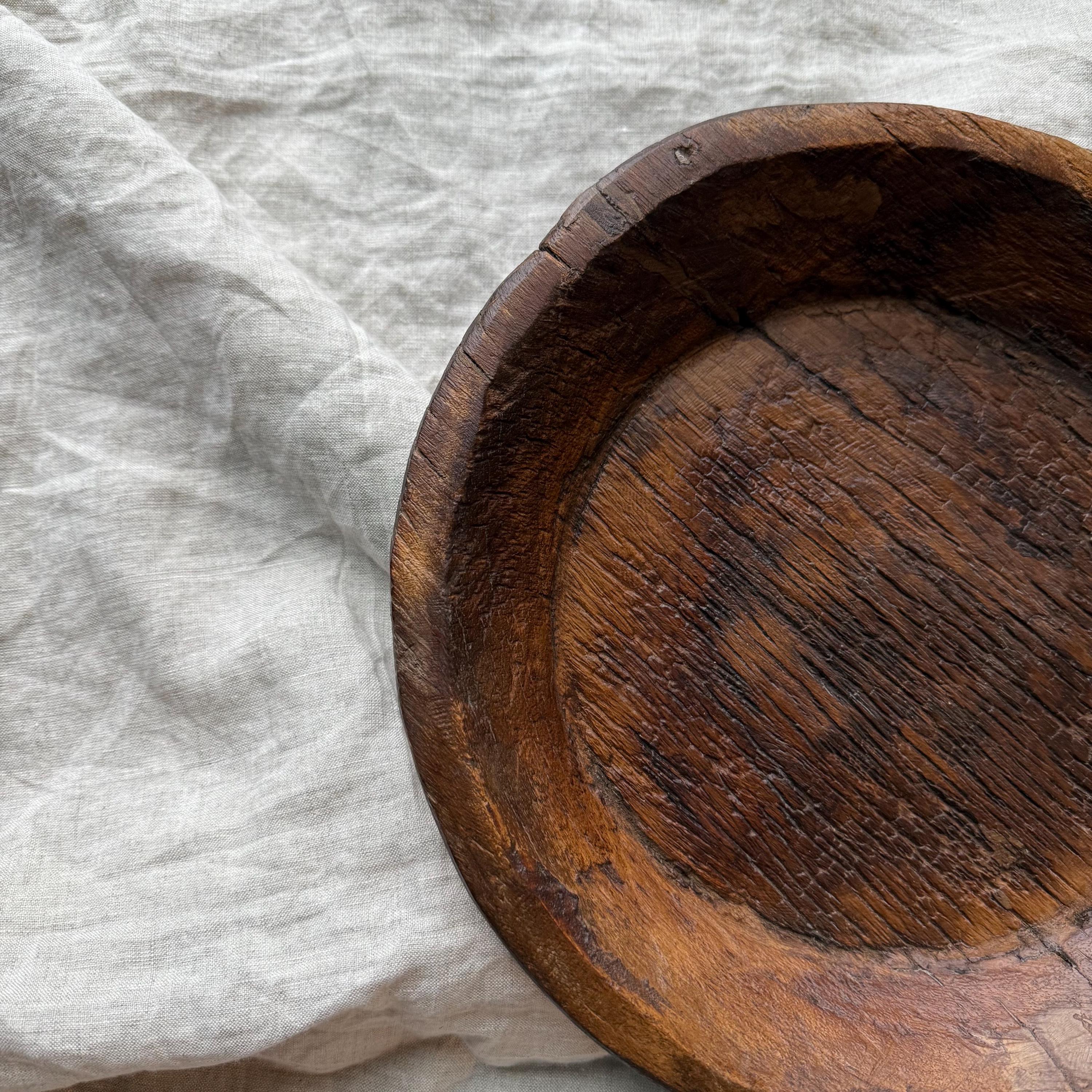 Antique Hand Carved Wooden Mortar | Vintage Rustic Grinder Bowl with Handle 17" - Project Kalaā