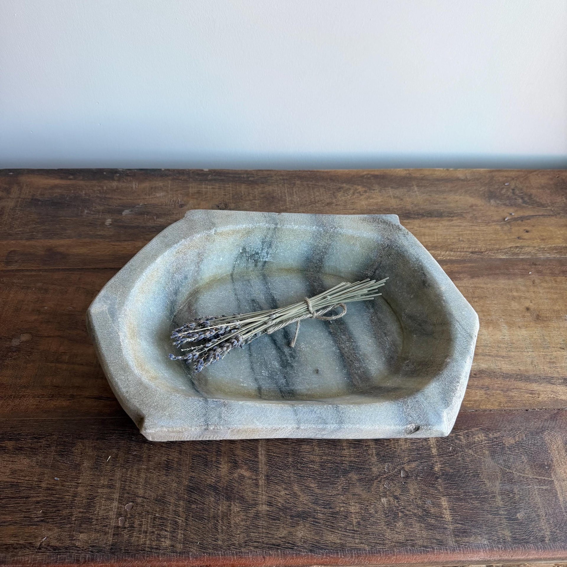 Vintage Marble Kharal Stone Tray, Antique Limestone Carved Oval Tray, Primitive Marble Centerpiece - Project Kalaā