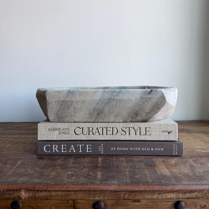Vintage Marble Kharal Stone Tray, Antique Limestone Carved Oval Tray, Primitive Marble Centerpiece - Project Kalaā