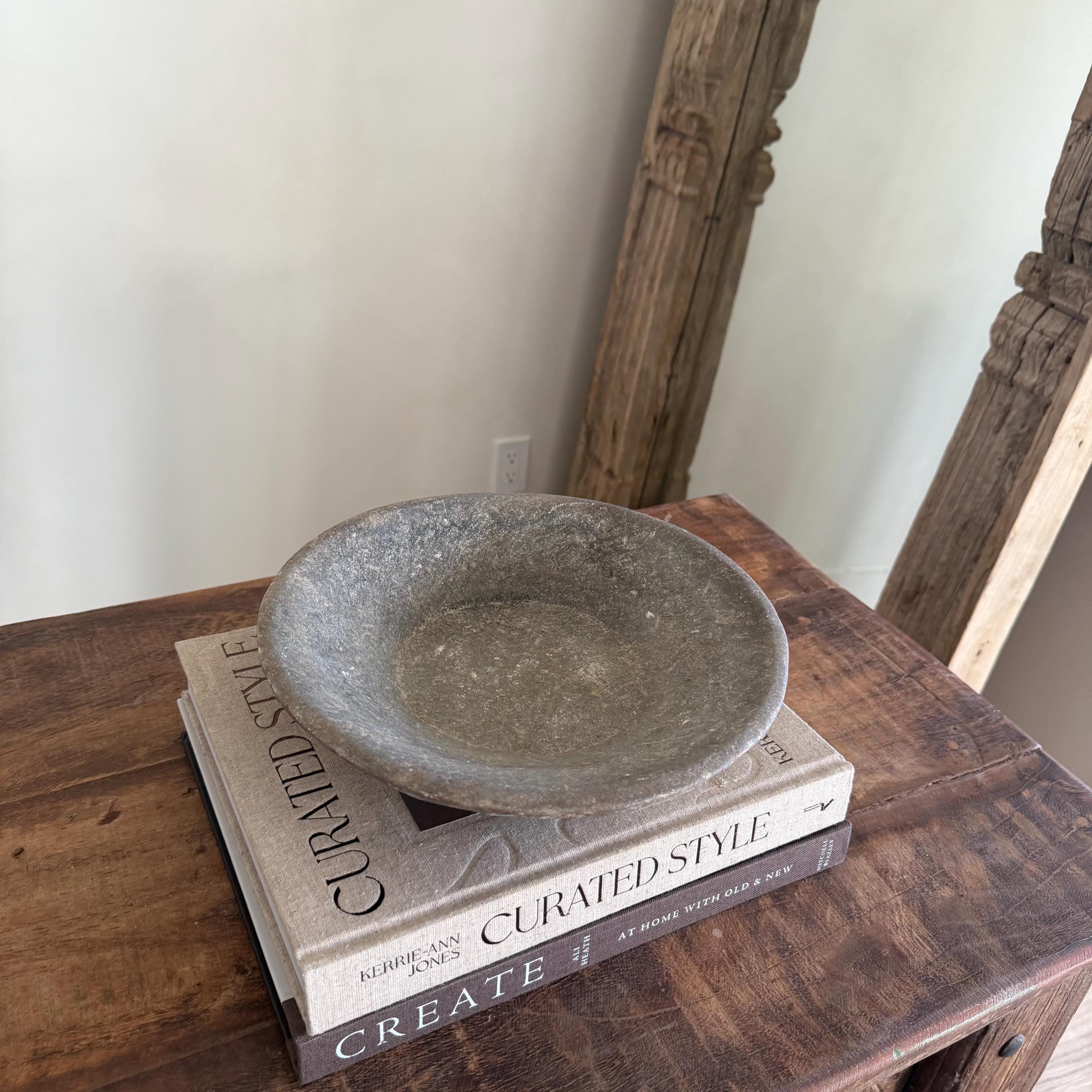 Vintage Marble Stone Bowl / Rustic Catch All Dish - Project Kalaā