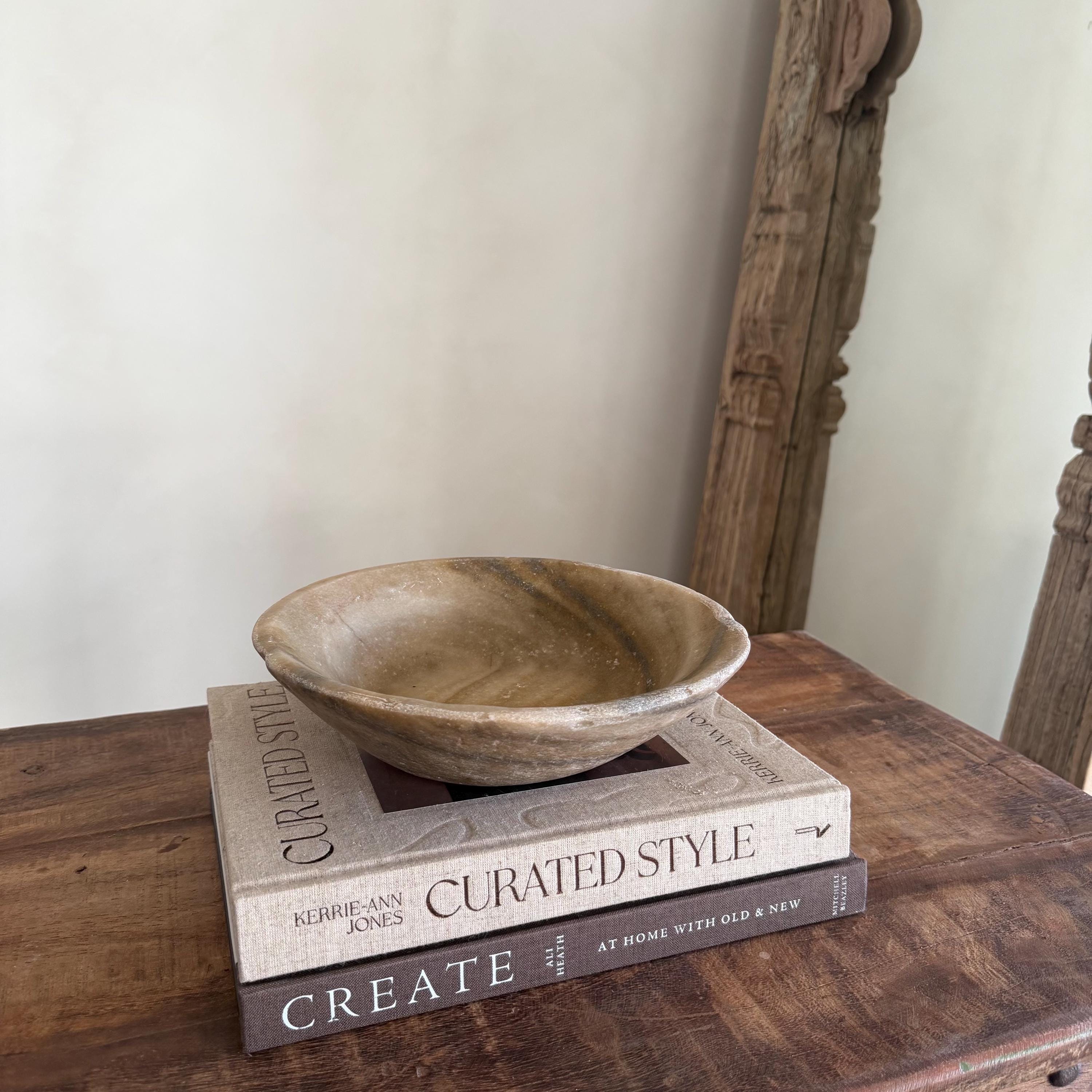 Vintage Marble Stone Bowl / Rustic Catch All Dish - Project Kalaā