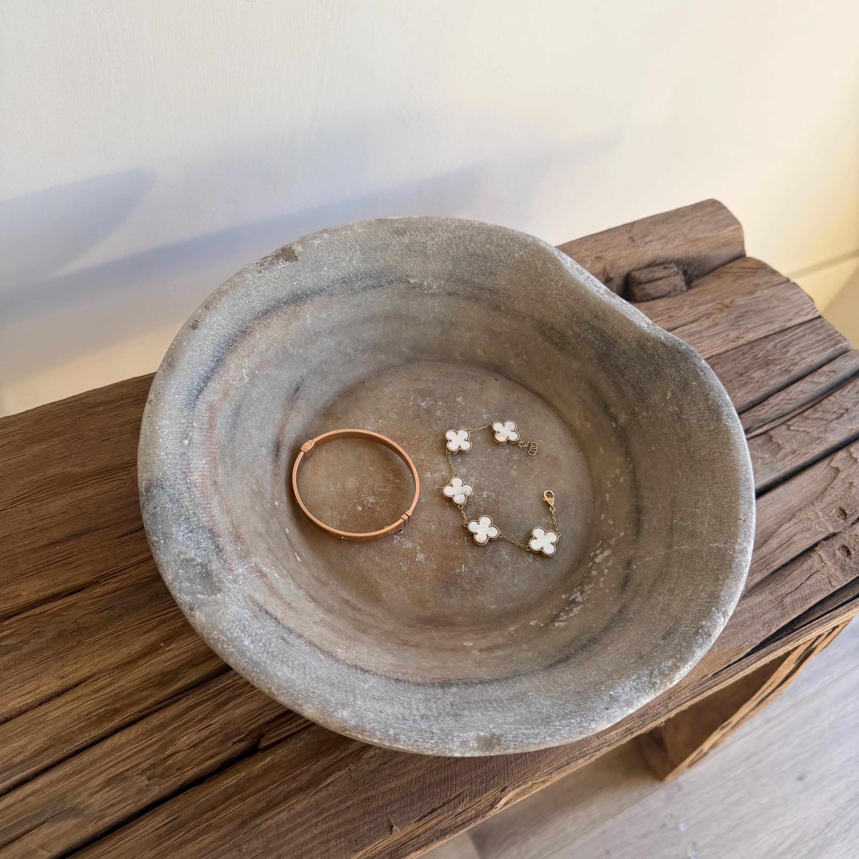 Vintage Marble Stone Bowl / Rustic Catch All Dish - Project Kalaā