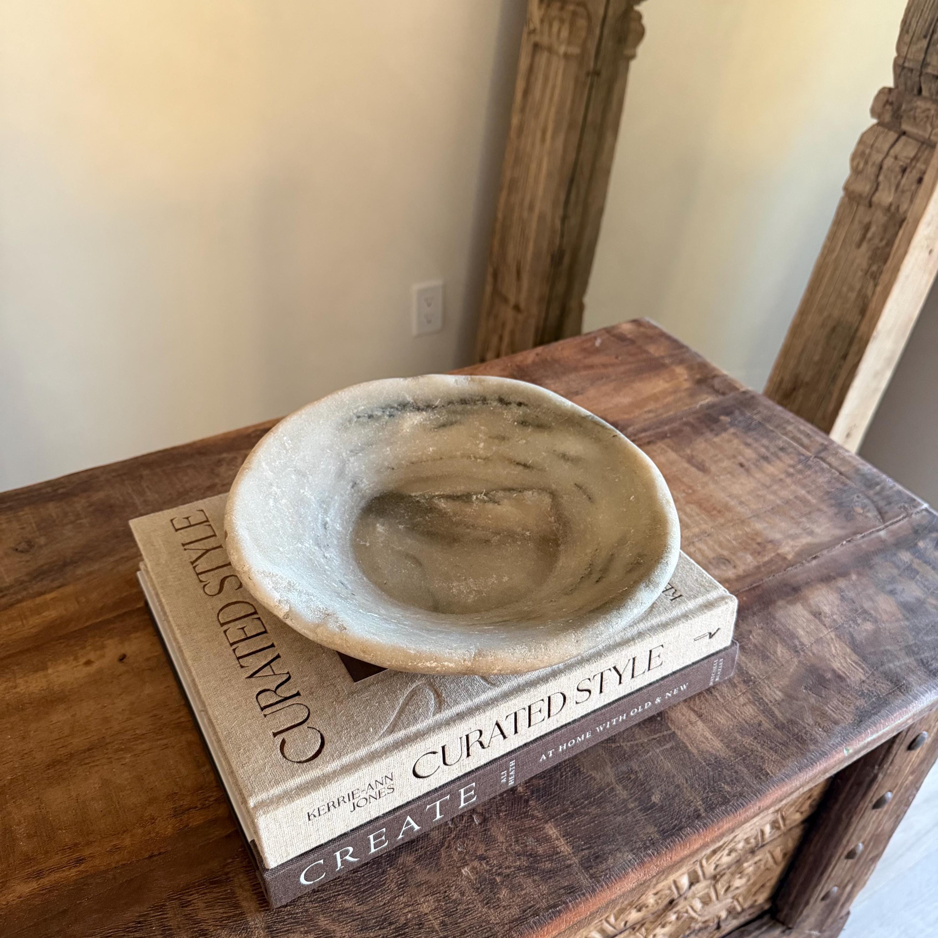 Vintage Marble Stone Bowl / Rustic Catch All Dish - Project Kalaā