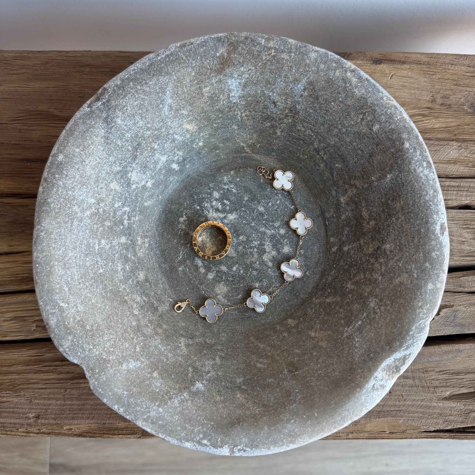 Vintage Marble Stone Bowl / Rustic Catch All Dish