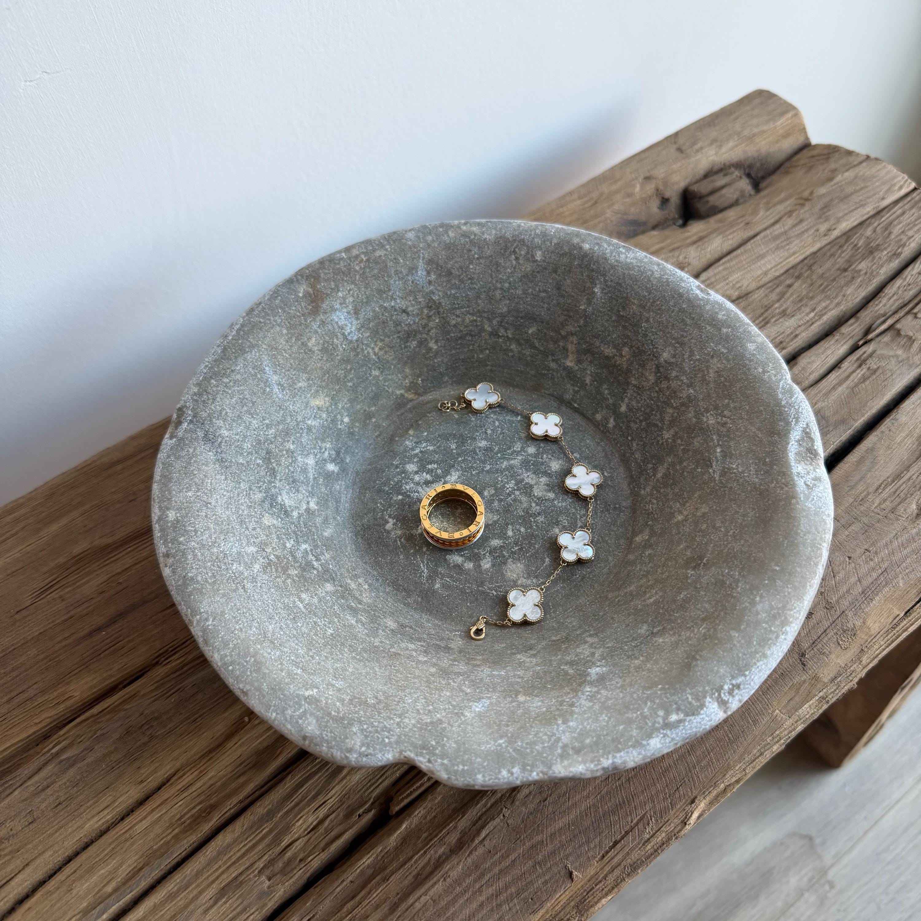 Vintage Marble Stone Bowl / Rustic Catch All Dish