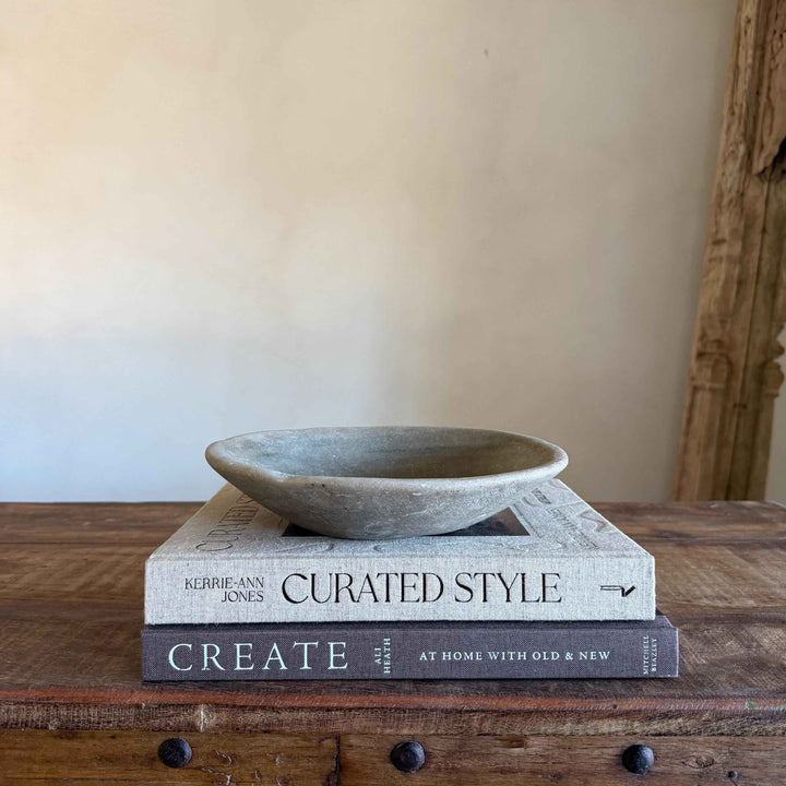 Vintage Marble Stone Bowl / Rustic Catch All Dish