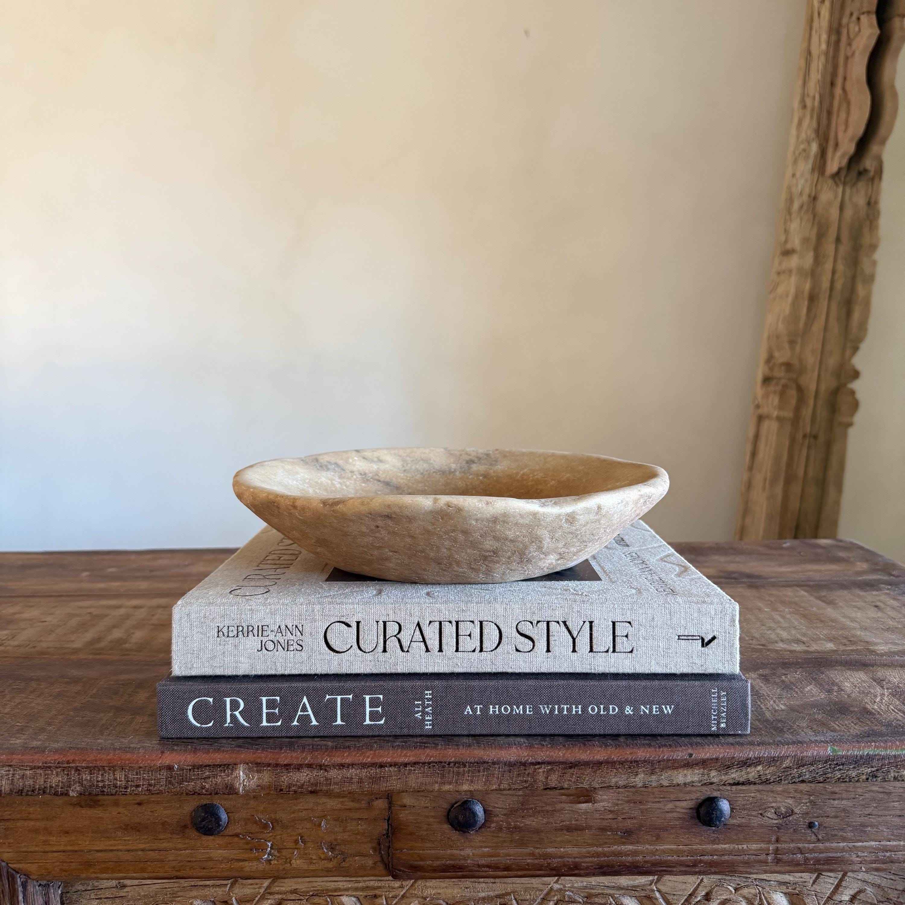 Vintage Marble Stone Bowl / Rustic Catch All Dish