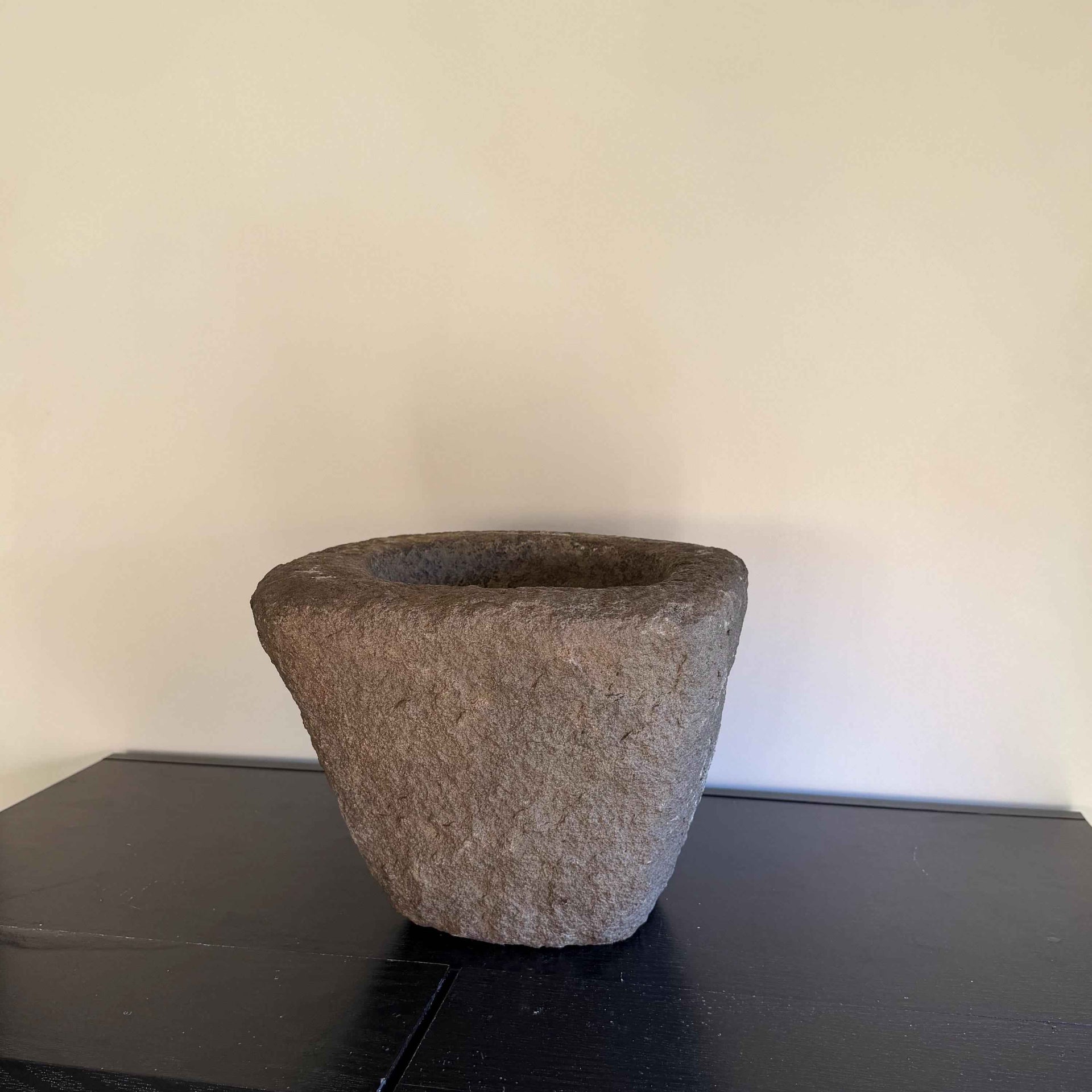 Antique Heavy Stone Mortar Planter | Vintage Hand-Carved Limestone Bowl