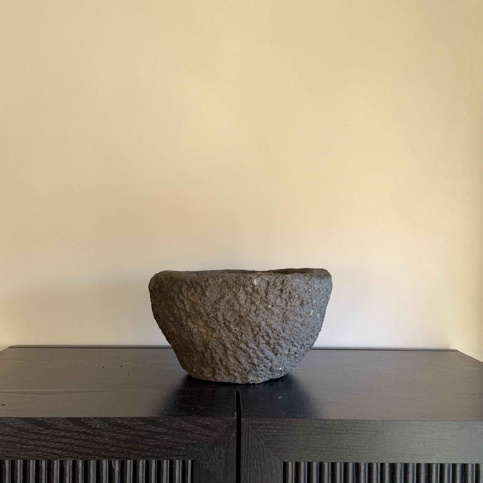 Antique Heavy Stone Mortar Planter | Vintage Hand-Carved Limestone Bowl