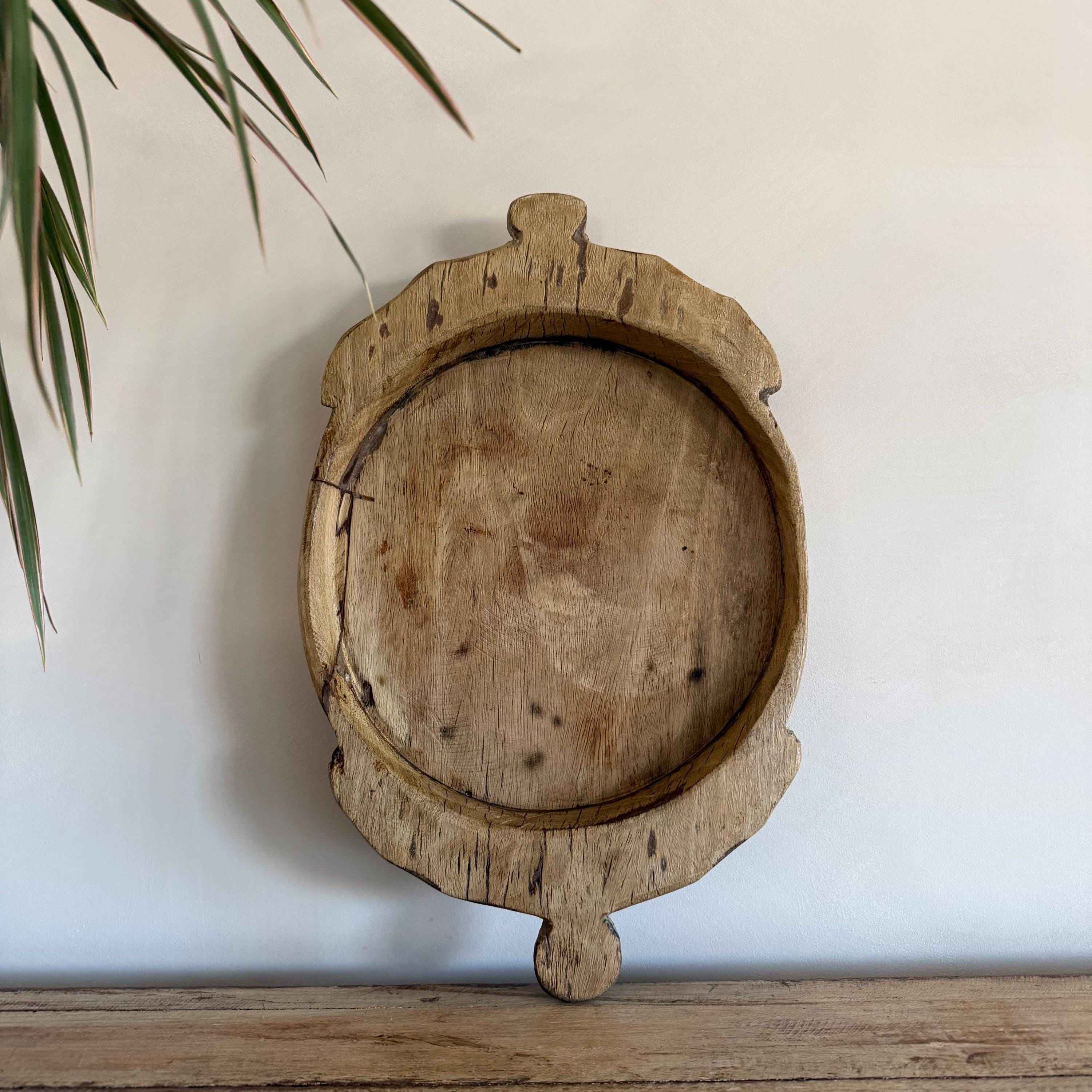 Vintage Teak Wood Dough Bowl | Rustic Parat Tray 17.5"