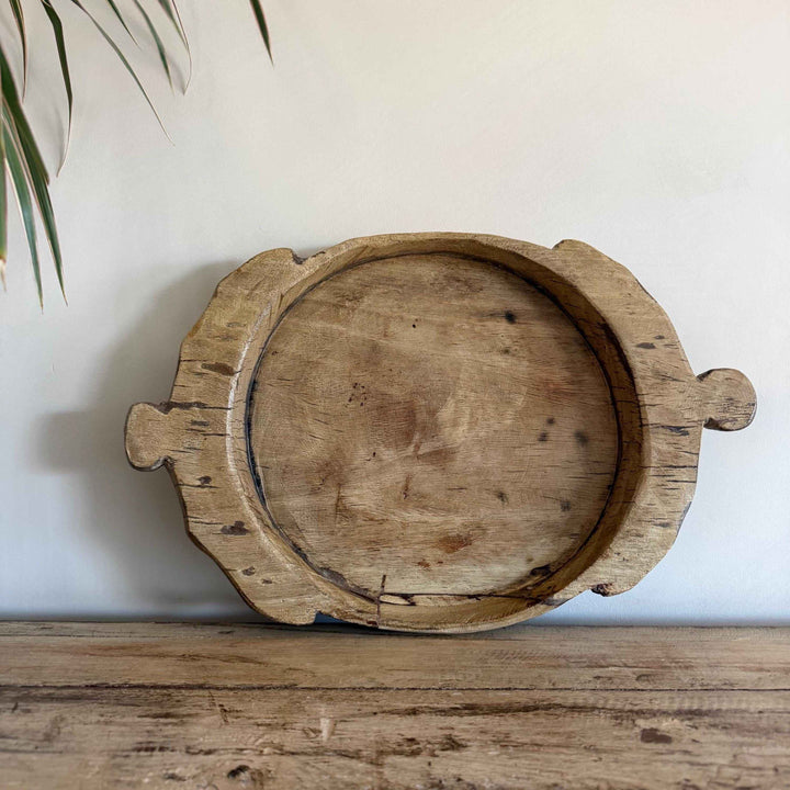 Vintage Teak Wood Dough Bowl | Rustic Parat Tray 17.5"