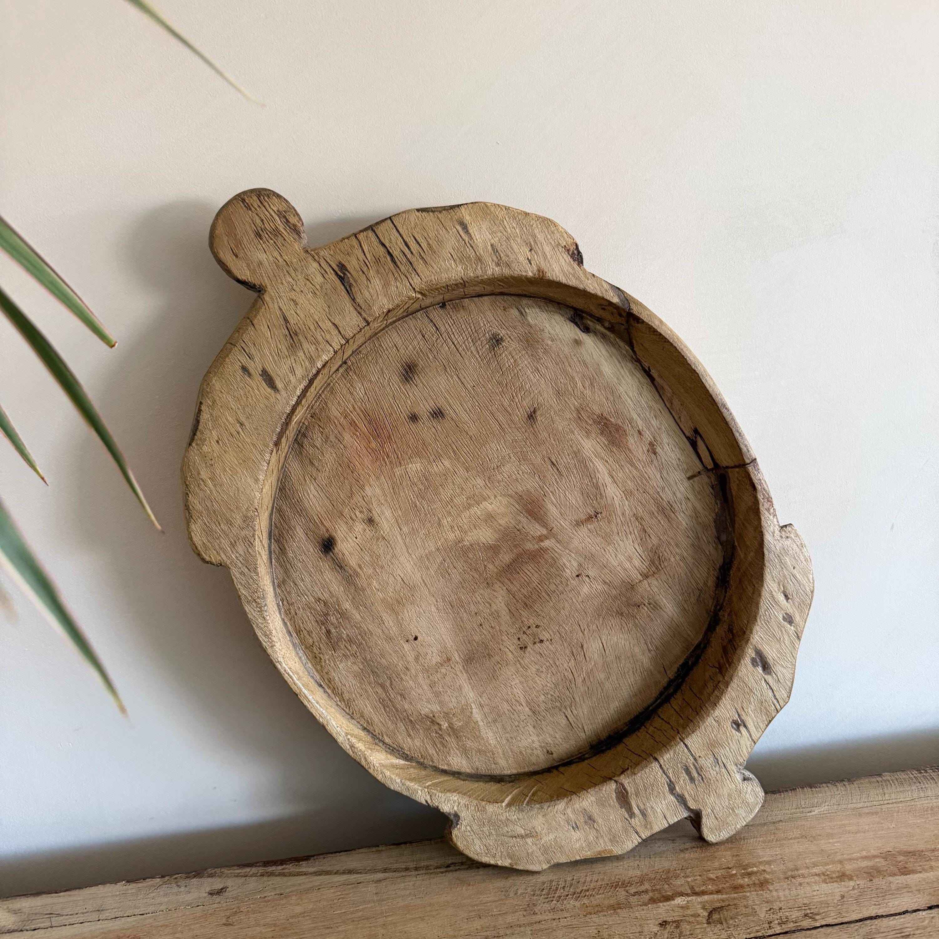 Vintage Teak Wood Dough Bowl | Rustic Parat Tray 17.5"