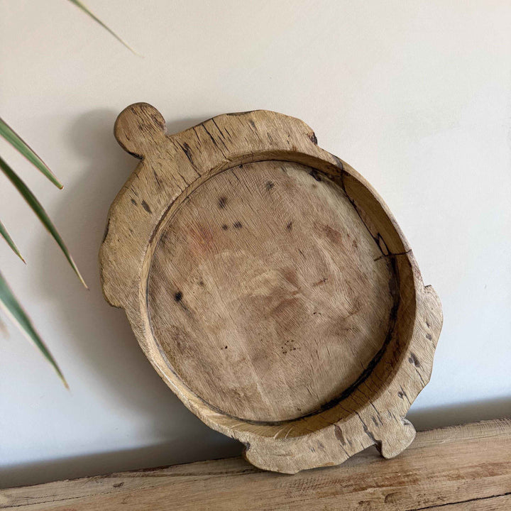Vintage Teak Wood Dough Bowl | Rustic Parat Tray 17.5"